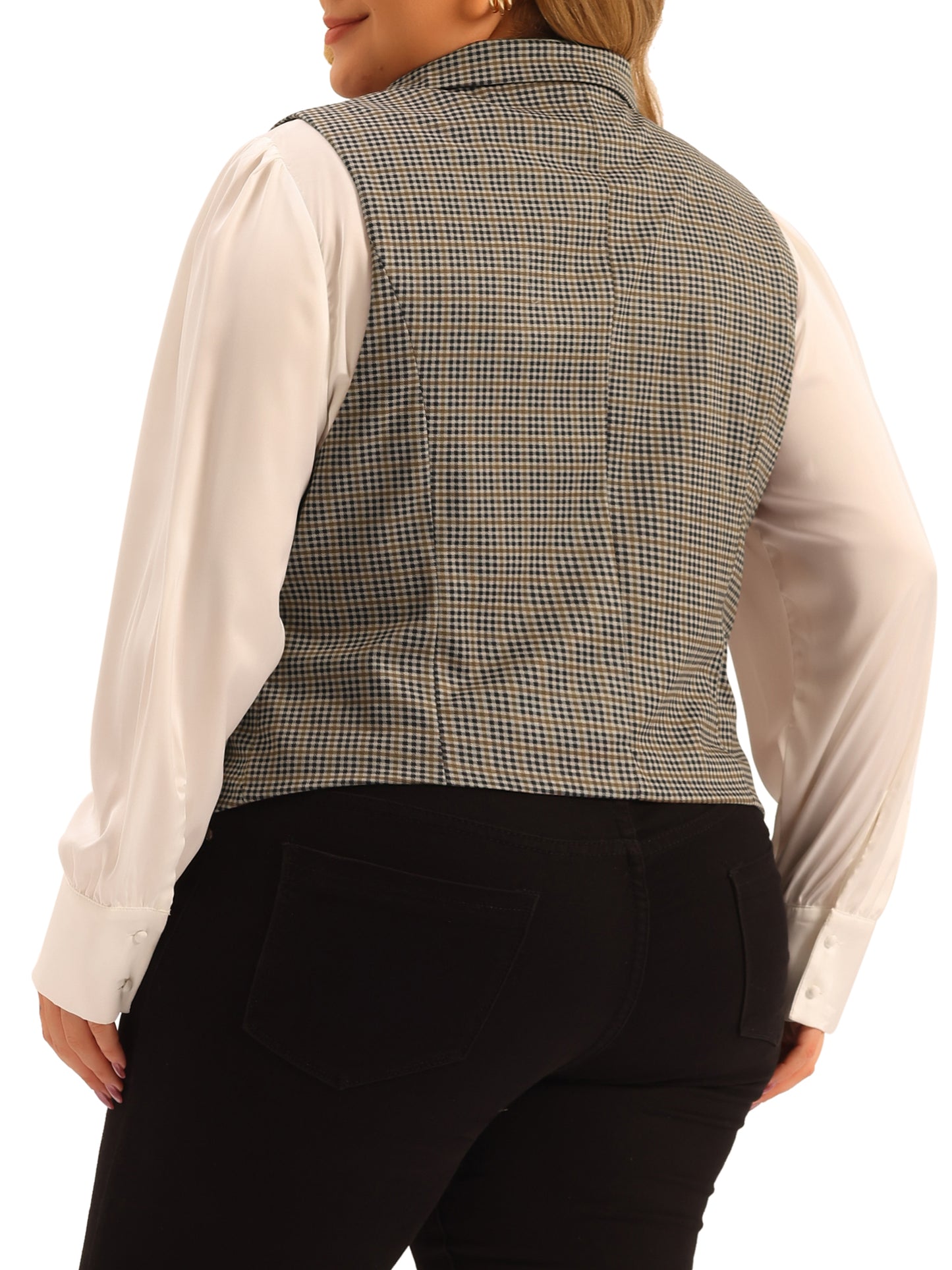 Women Plus Size Waistcoat Vest Vintage Retro Vest Button Steampunk Plaid Jacket