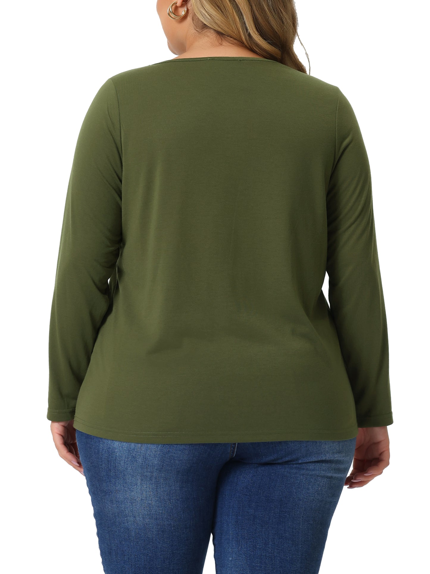 Women Plus Size Top Cross V Neck Casual Long Sleeves T-shirt