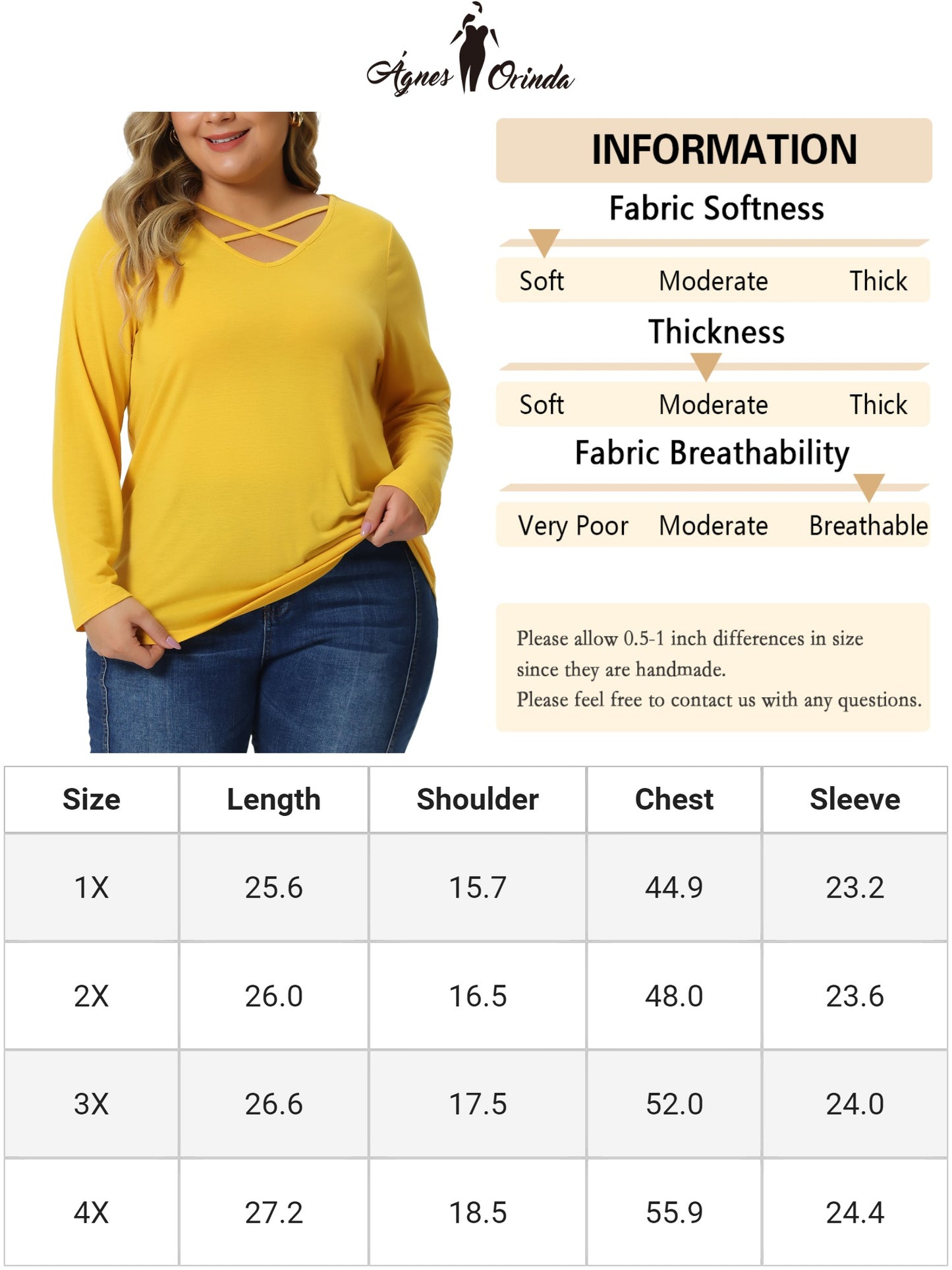 Women Plus Size Top Cross V Neck Casual Long Sleeves T-shirt