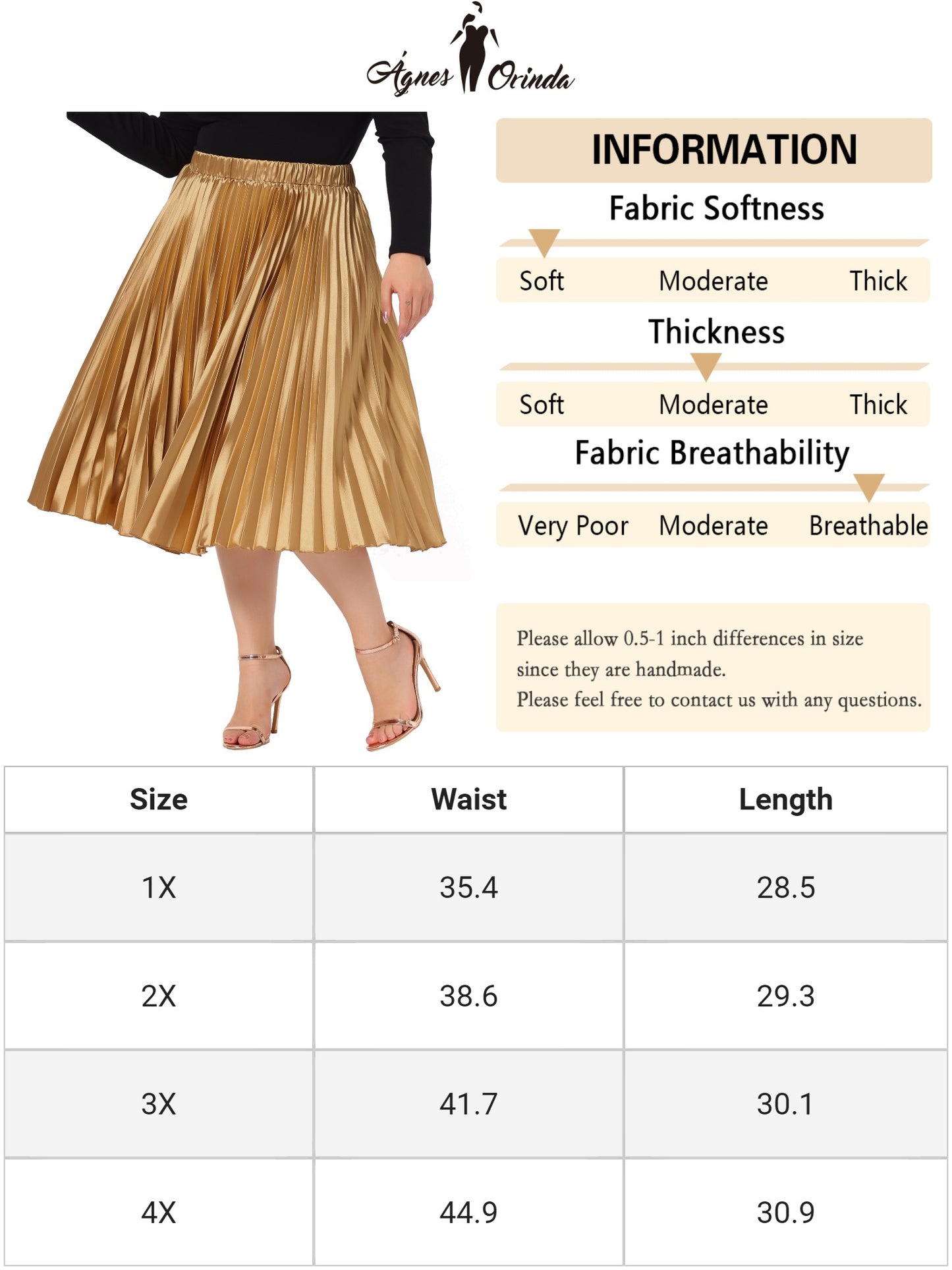 Women Plus Size Skirts Elastic High Waist Party Metallic Shiny Accordion Pleated Midi Skirt