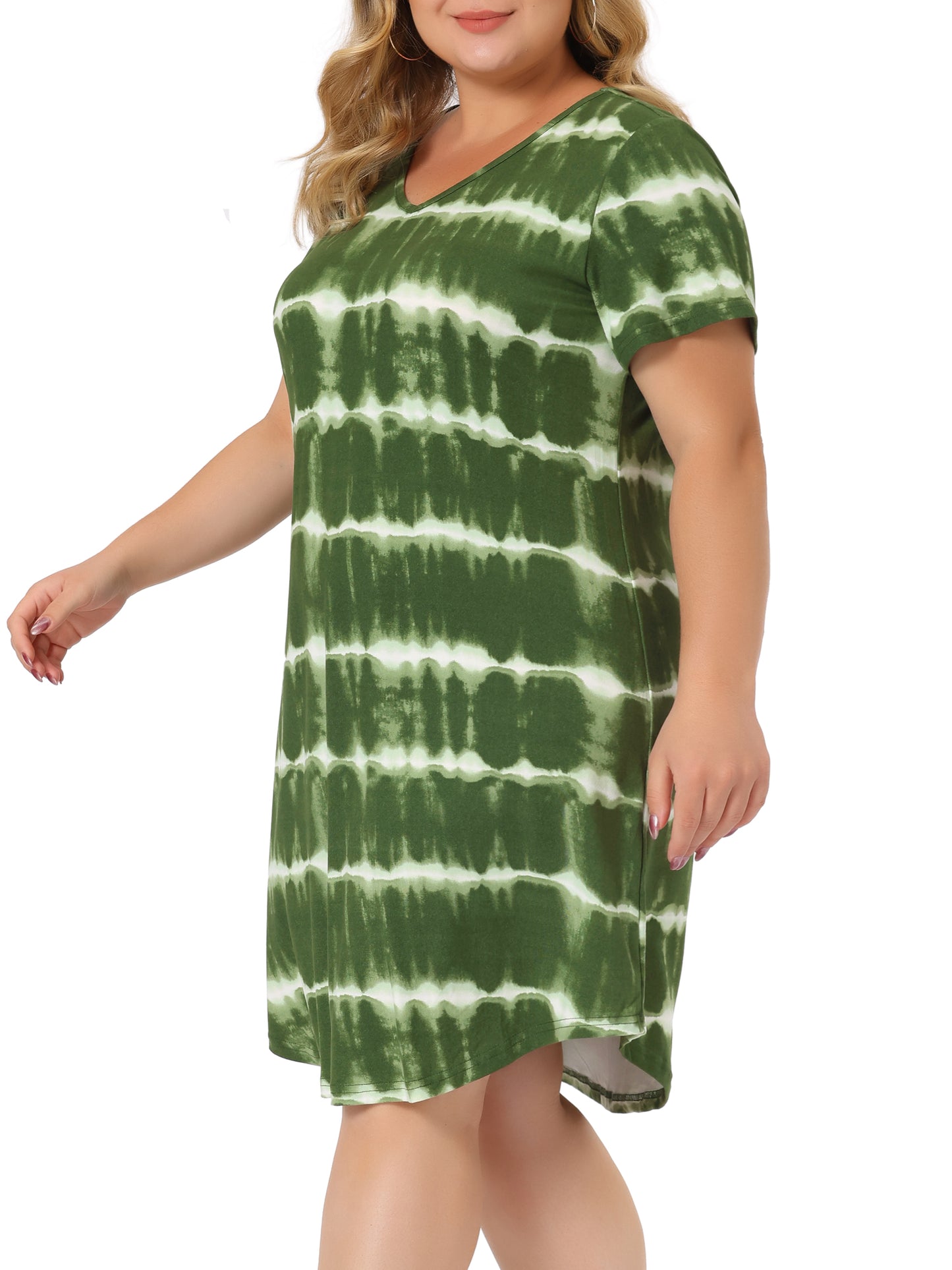 Women Plus Size Tie Dye Summer V Neck Short Sleeve Casual Dresses