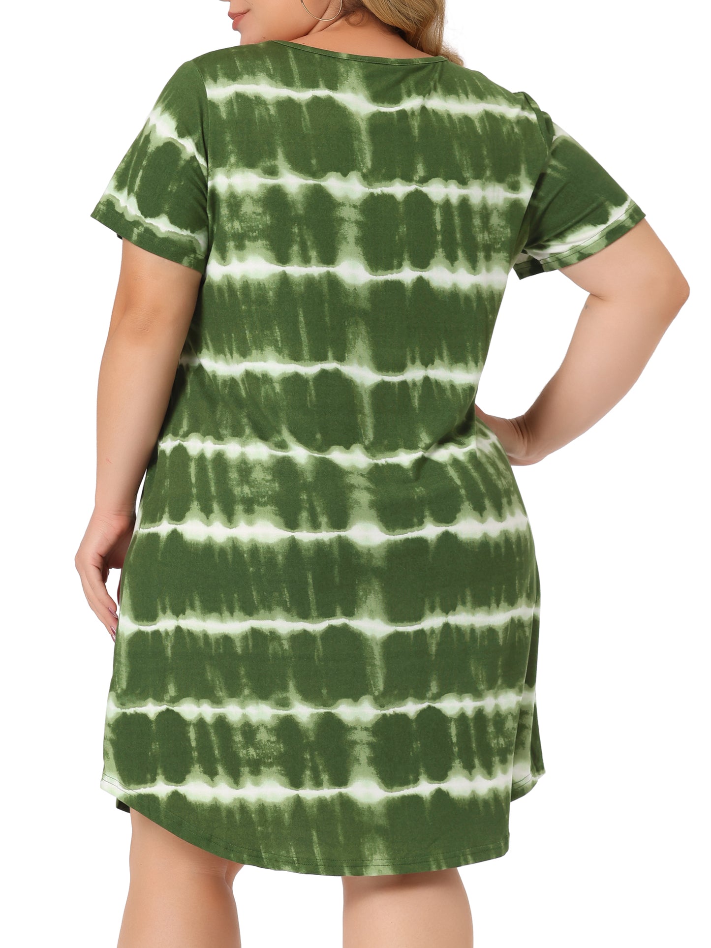 Women Plus Size Tie Dye Summer V Neck Short Sleeve Casual Dresses