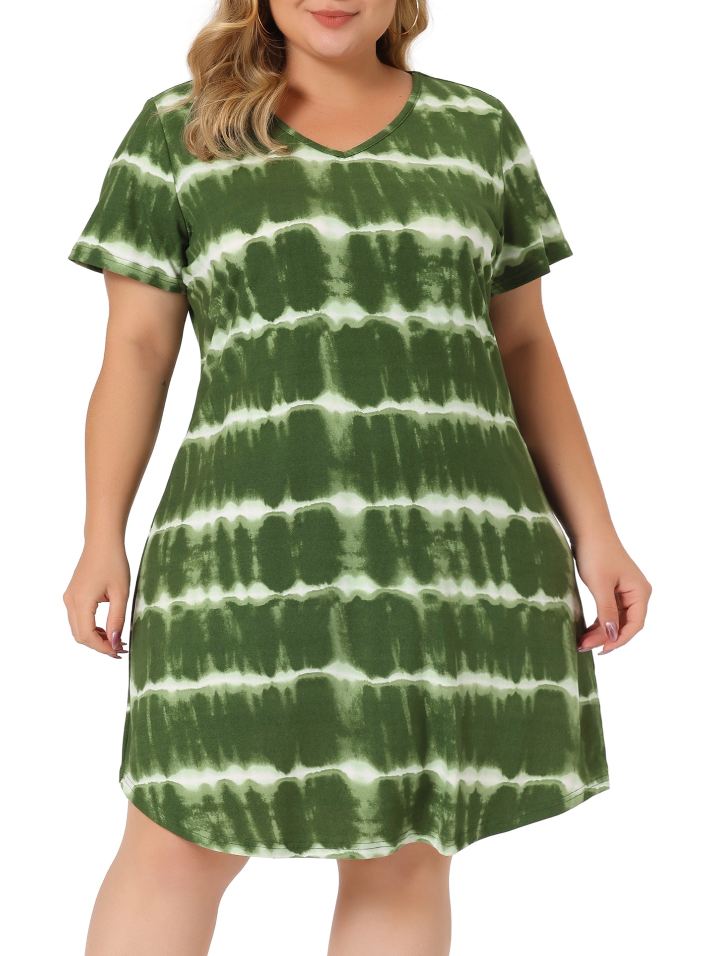 Women Plus Size Tie Dye Summer V Neck Short Sleeve Casual Dresses