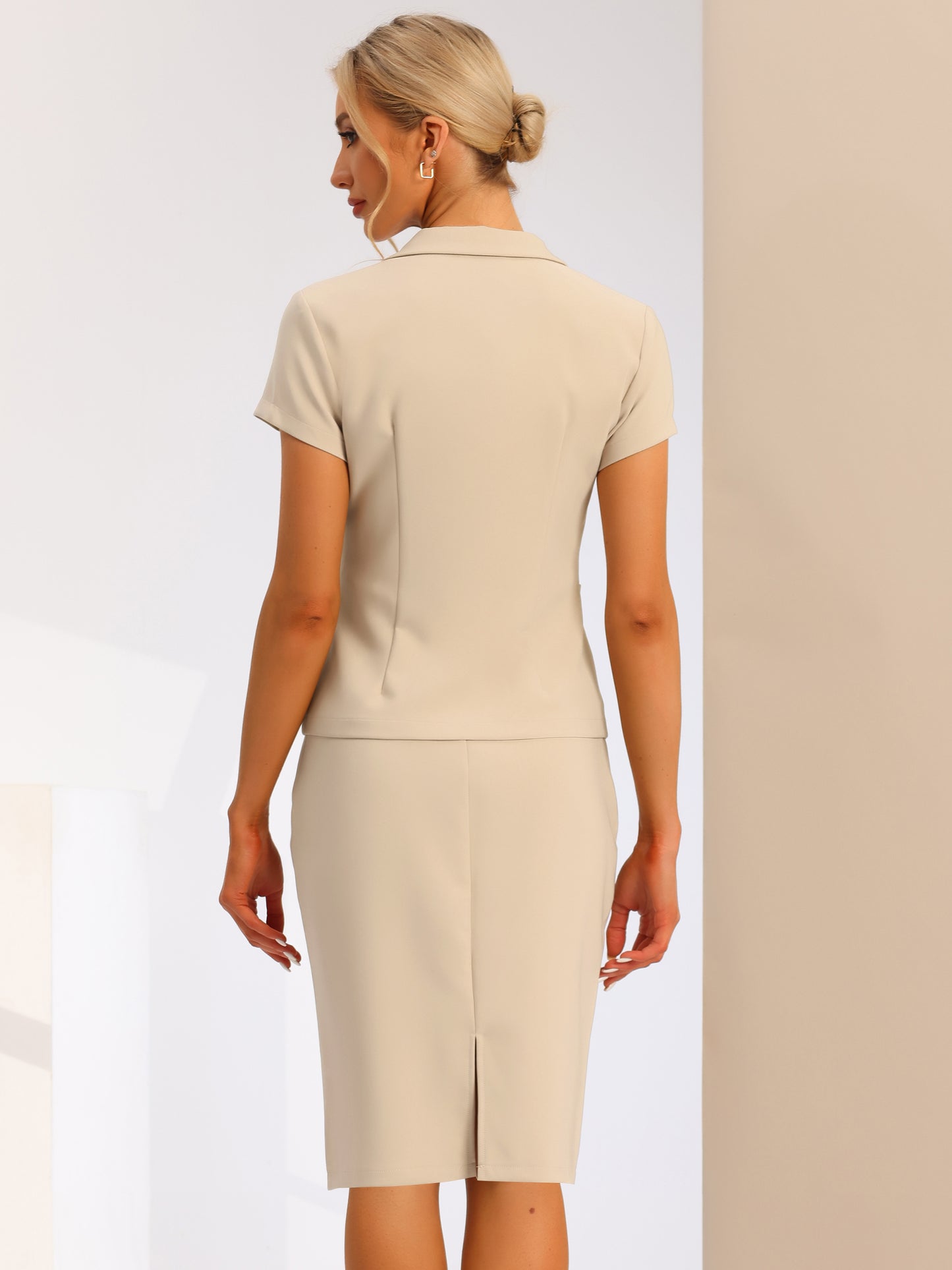 Women's Business Skirt Suit Set Work Office Short Sleeve Blazer Jacket Pencil Skirt (Available in Plus Size)