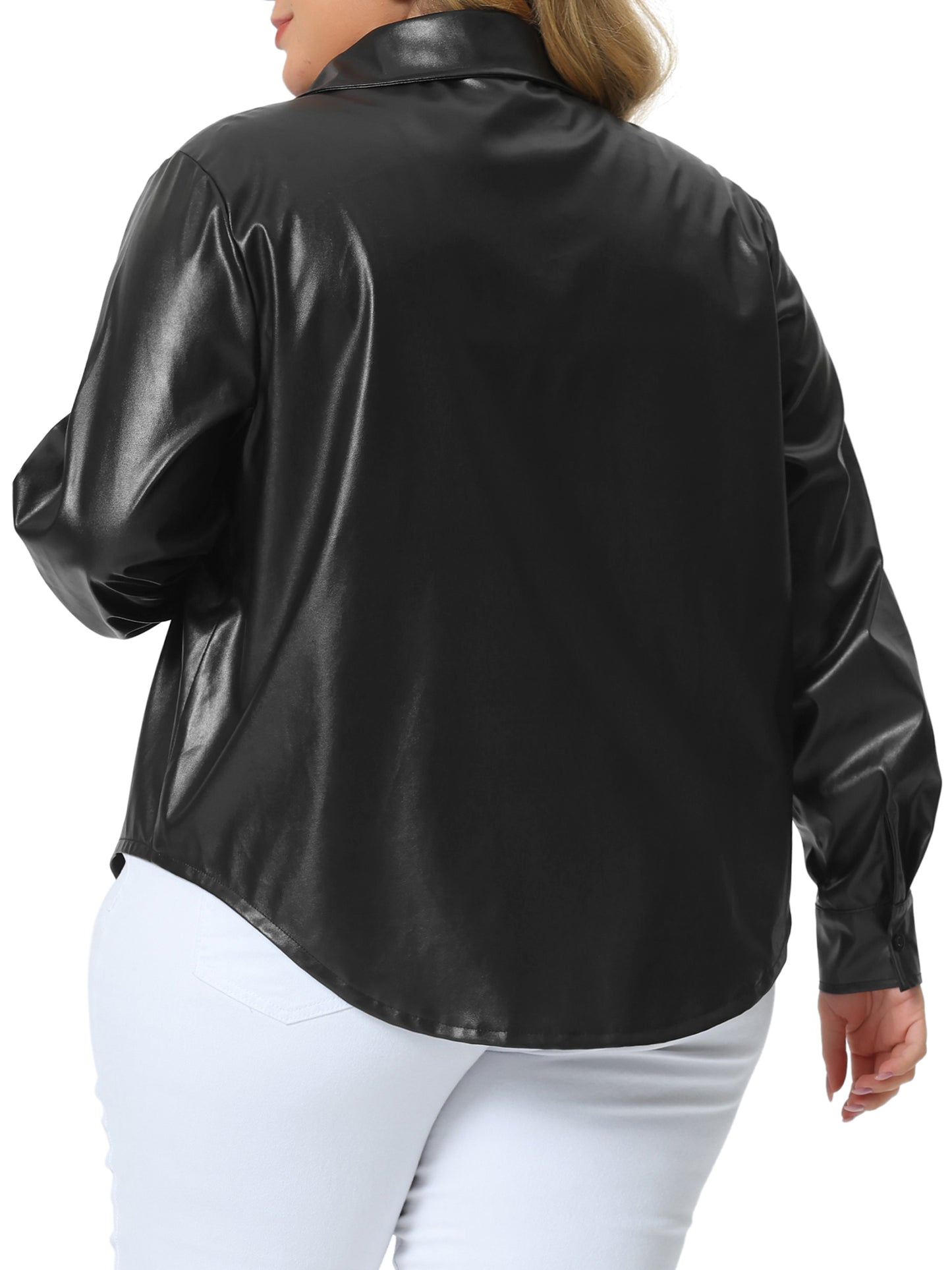 Women Plus Size Faux Leather Jacket Shacket Button Down Shirt