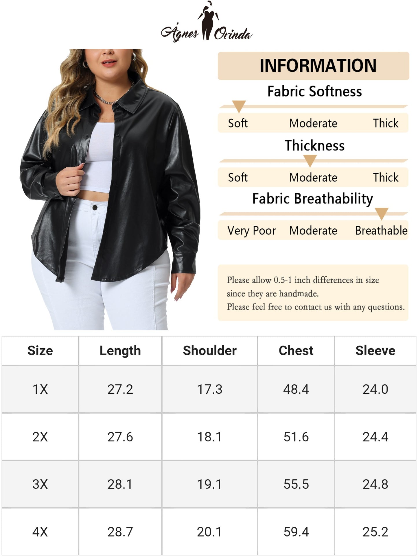 Women Plus Size Faux Leather Jacket Shacket Button Down Shirt