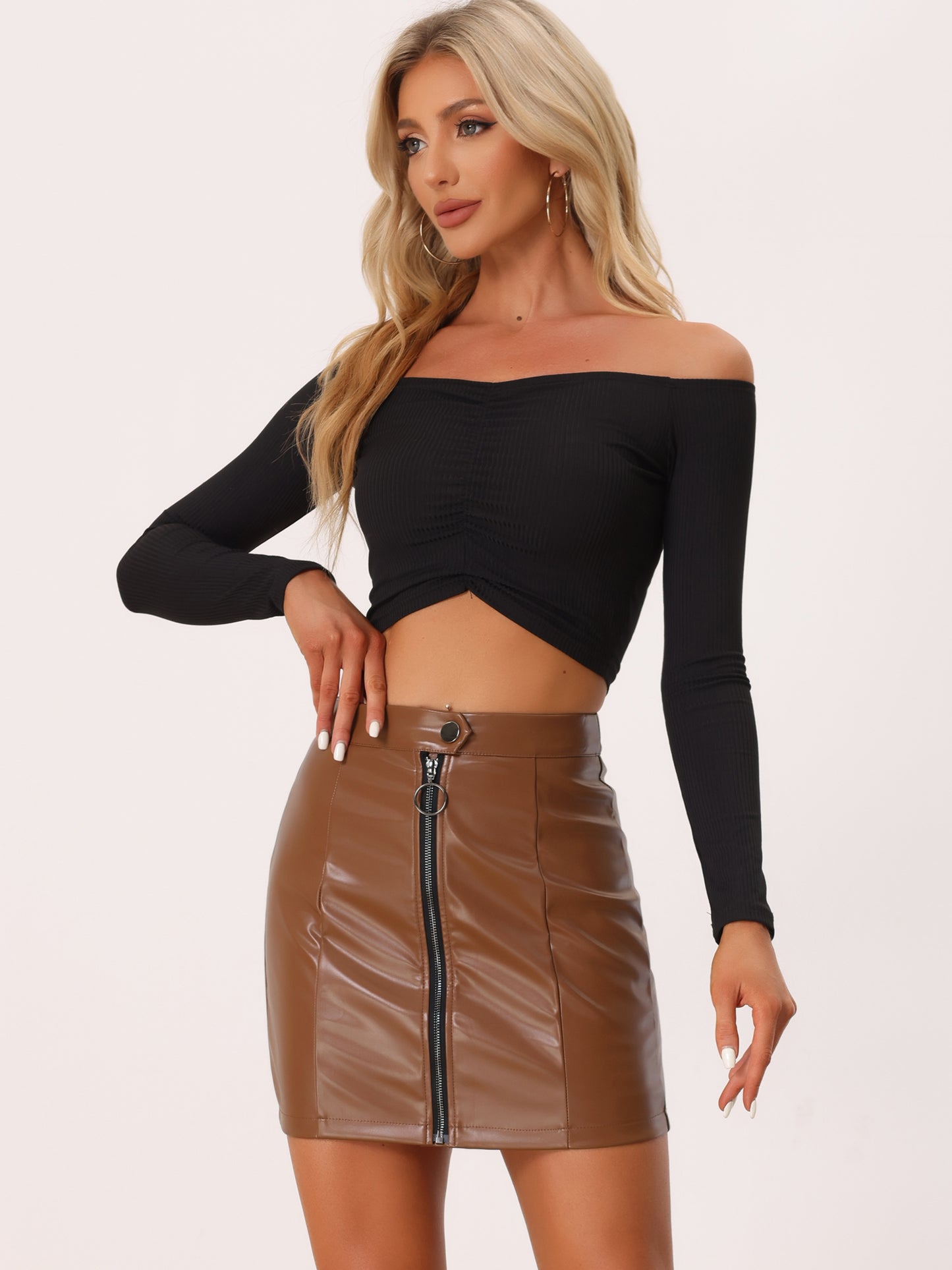 Women's Mini Skirt Shiny High Waist Zipper Short Skirt Partywear