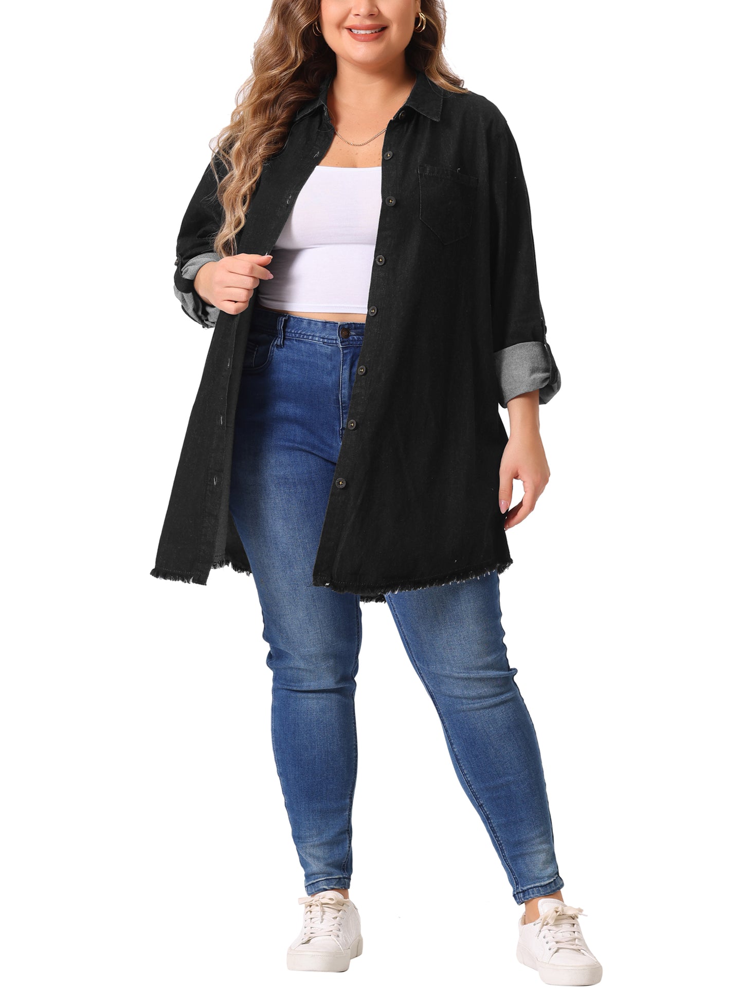 Women Plus Size Shirts Chambray Top Button Down Denim Shirt Top