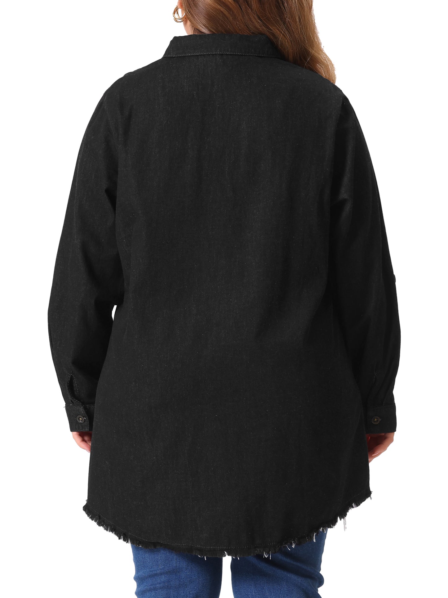 Women Plus Size Shirts Chambray Top Button Down Denim Shirt Top
