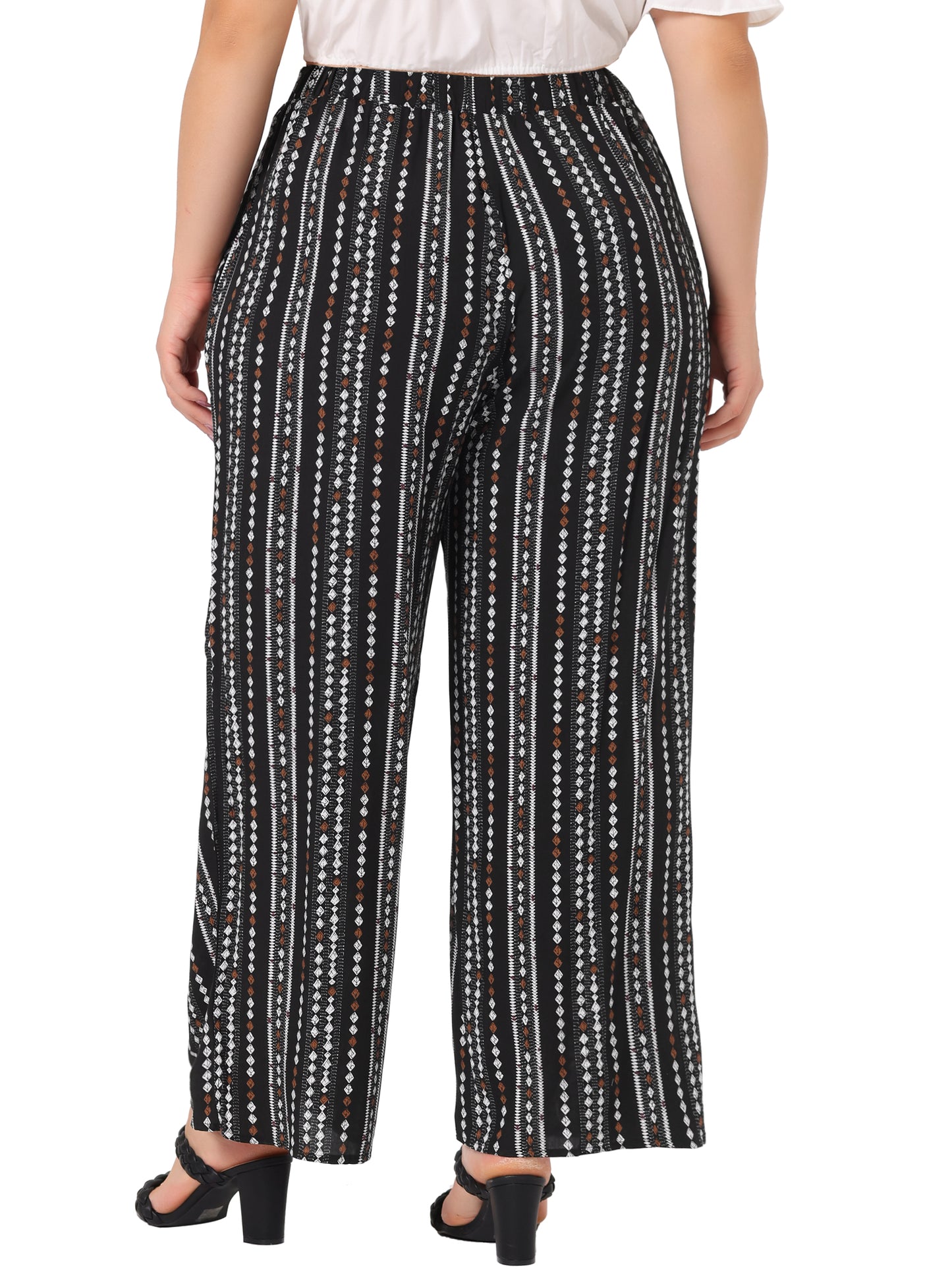 Women Plus Size Palazzo Pants Stripe Boho Wide Leg Paper Bag Pants Beach Casual Summer