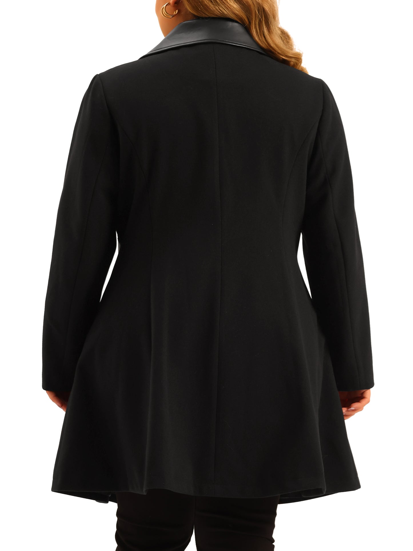 Women Plus Size Overcoat Leather Notched Lapel Single Breasted Long Trench Jacket Coat