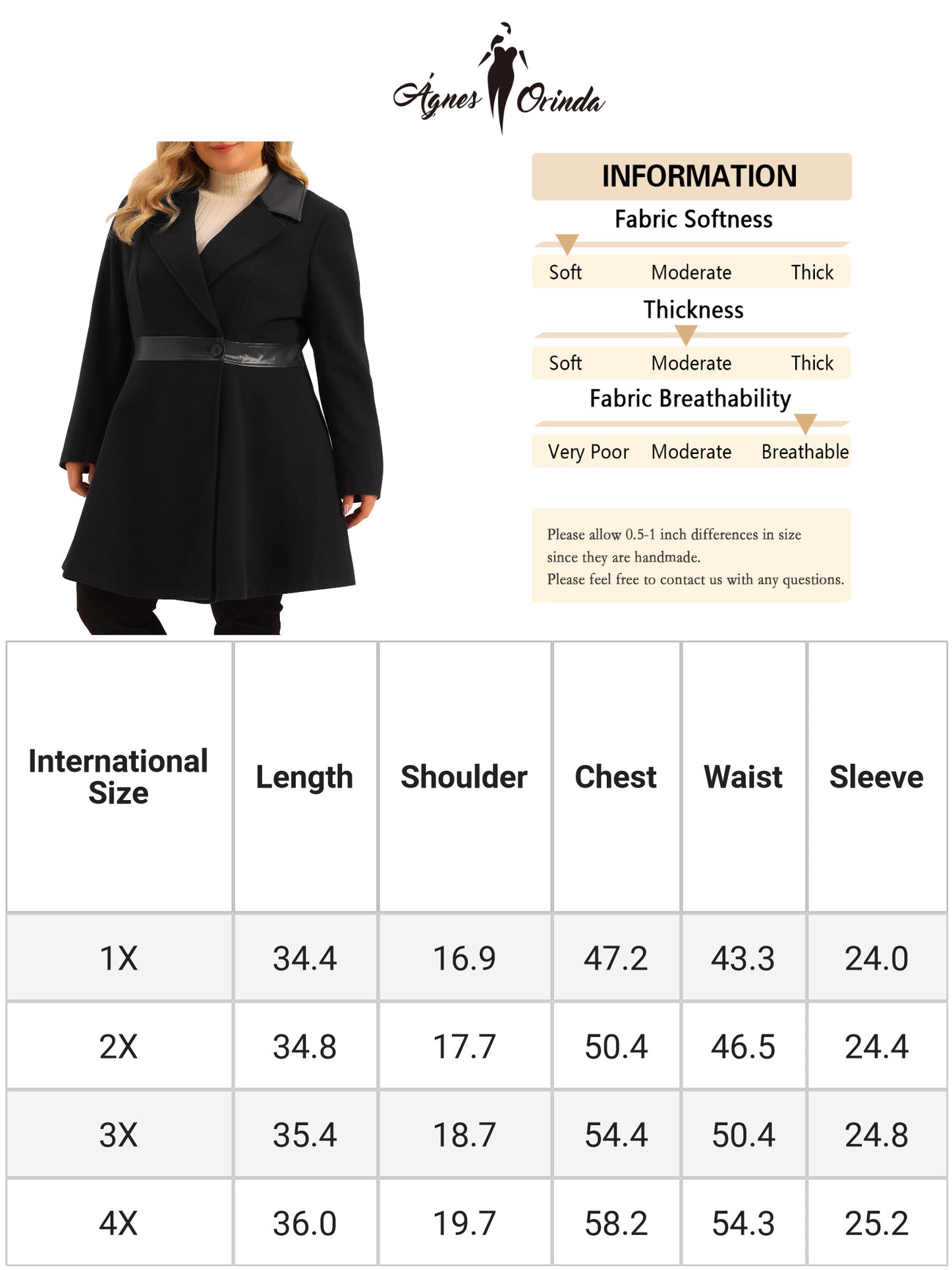 Women Plus Size Overcoat Leather Notched Lapel Single Breasted Long Trench Jacket Coat