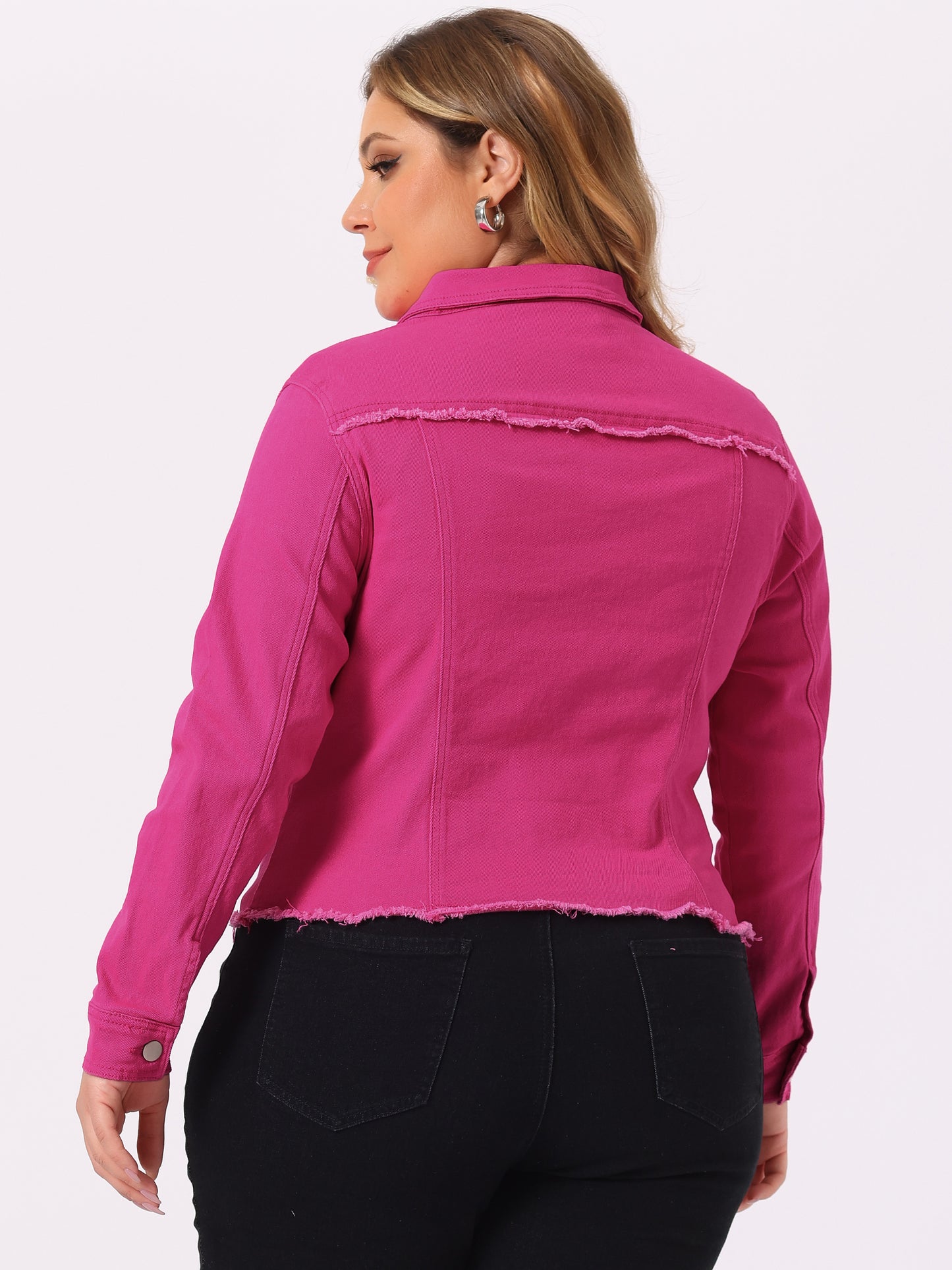 Women's Plus Size Classic Washed Front Frayed Denim Jacket