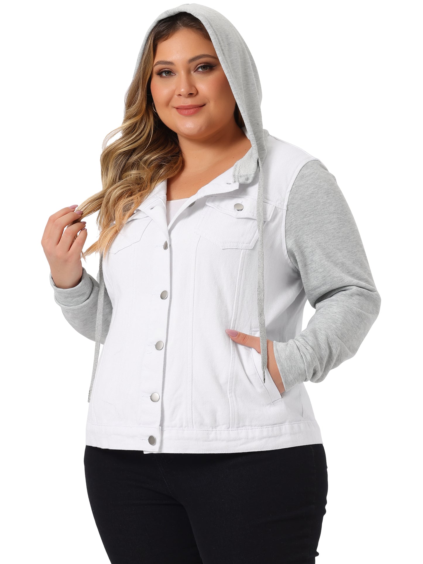 Chaqueta vaquera de talla grande para mujer con capucha, manga larga, estilo western, informal, con capucha, chaqueta vaquera