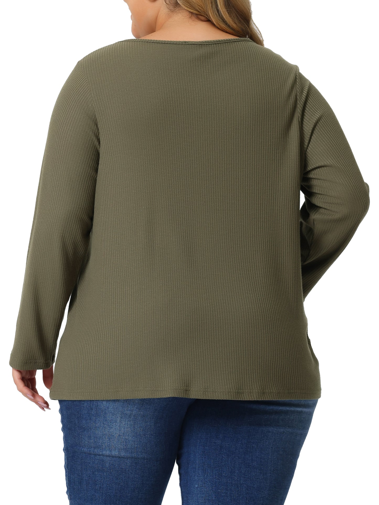 Women Plus Size Waffle Knit Shirt Causal Round Neck Top
