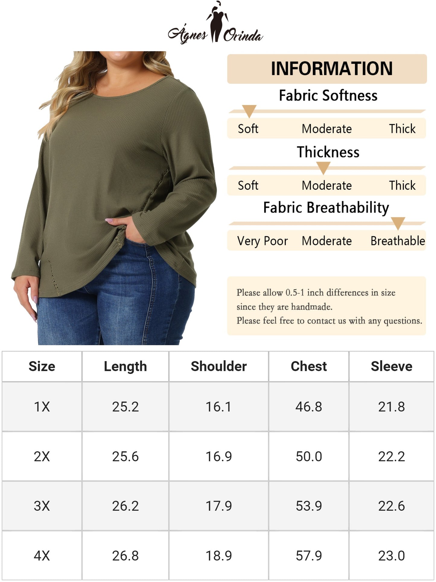 Camisa informal de cuello redondo con estampado de gofres de talla grande para mujer