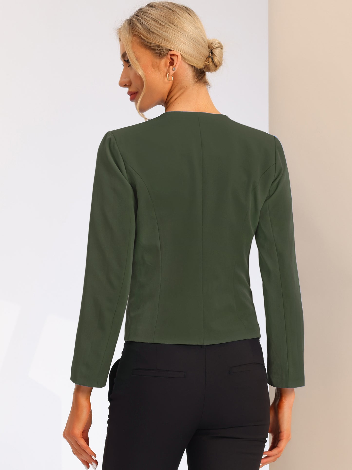 Women's Work Office Open Front Zipper Collarless Cropped Blazer