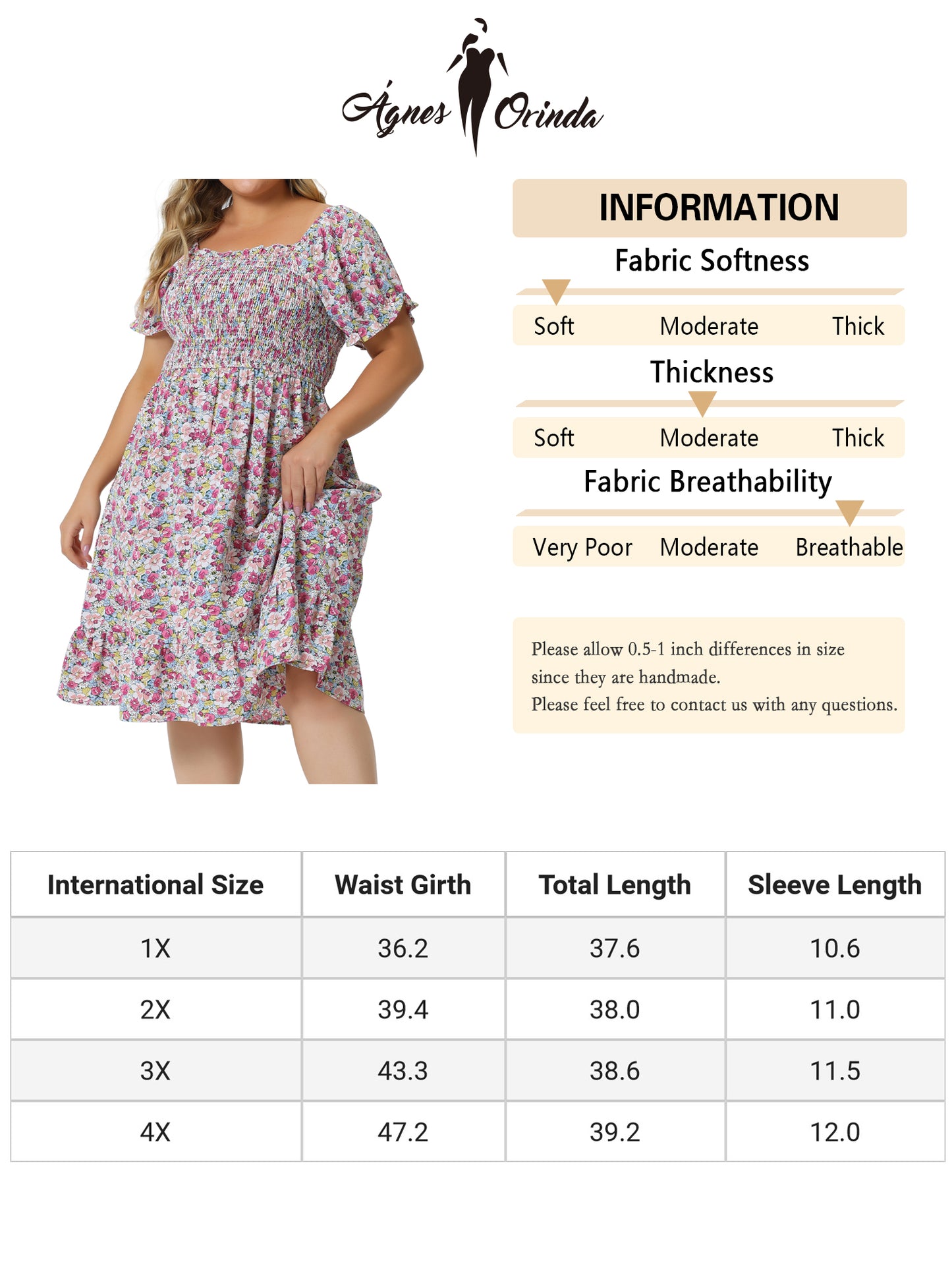 Women Plus Size Dress Ruffle Short Sleeve Flared Flowy Smock Floral Print Dress
