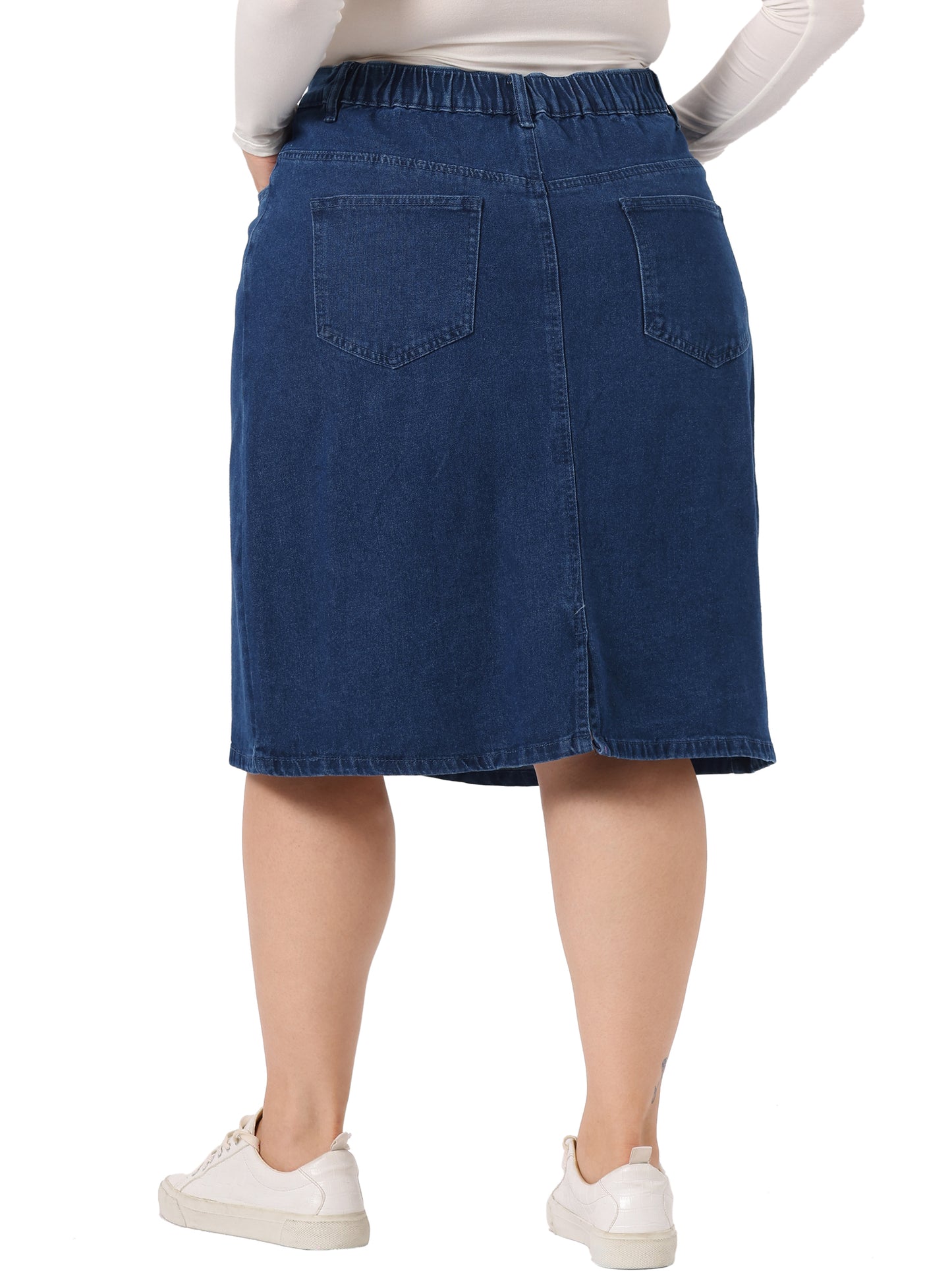 Women Plus Size Jean Skirt Classic Basic 4-Pocket Denim Pencil Skirt with Slit
