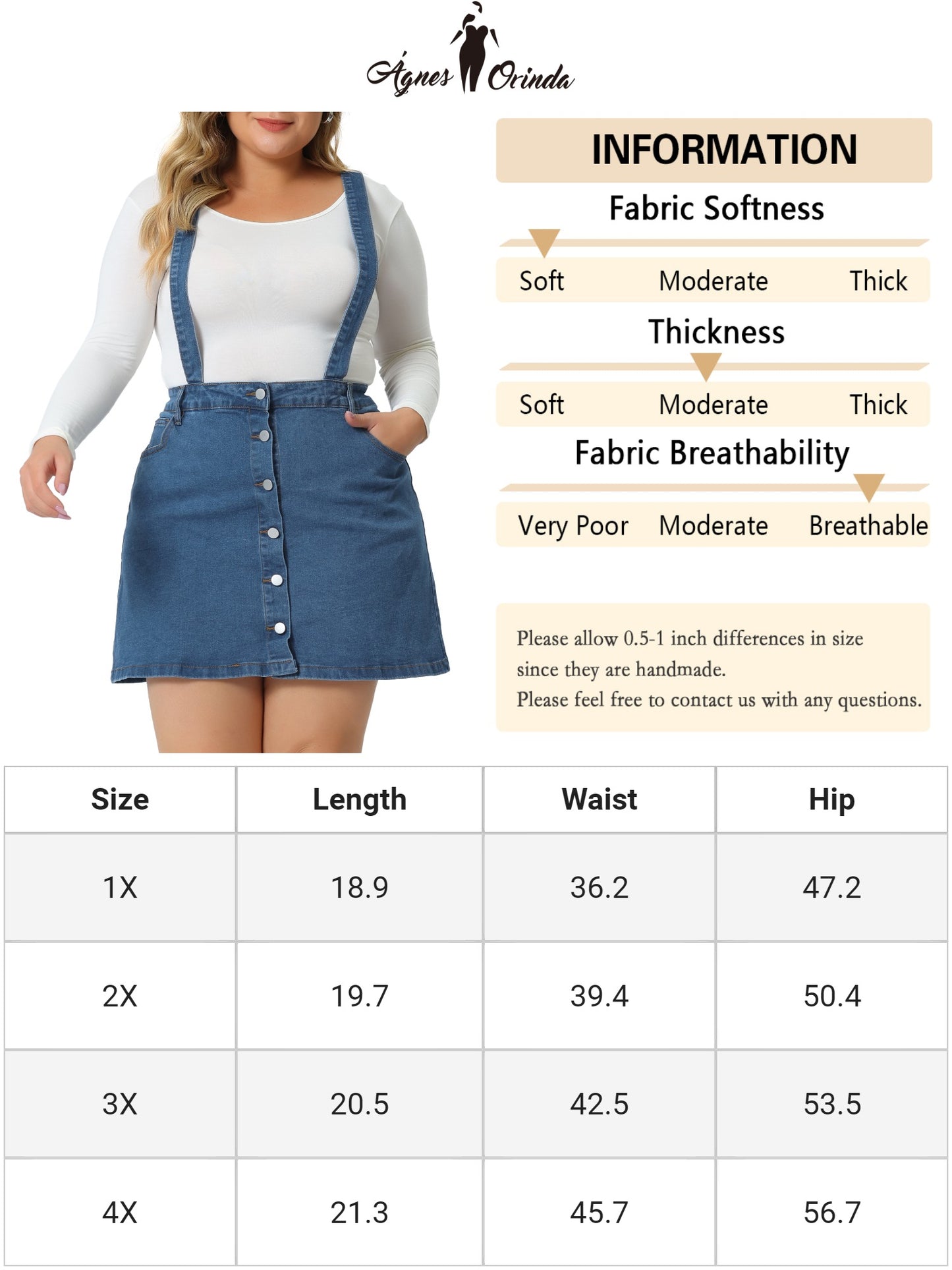 Women Plus Size Suspender Skirt Adjustable Strap Cross Back Mini Denim A-Line Overall Dress