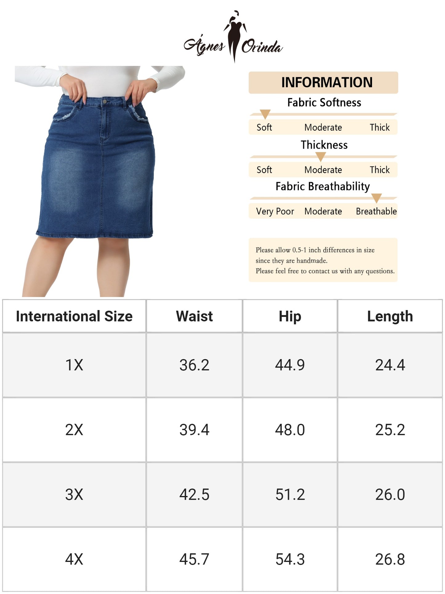 Women Plus Size Denim Skirt Classic Stretch Elastic Waist Side Split A Line Jean Skirt