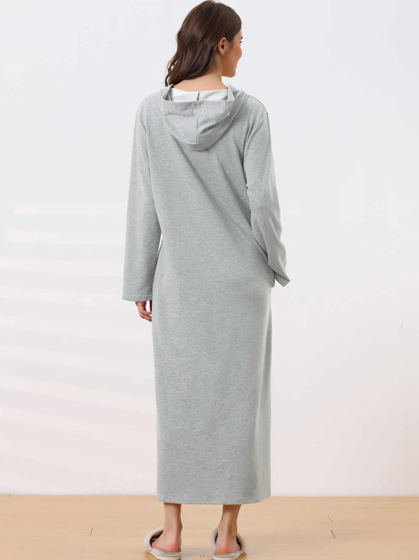 Bata de baño con capucha y cremallera para mujer, vestido de sudadera con capucha, manga larga, bata con bolsillos