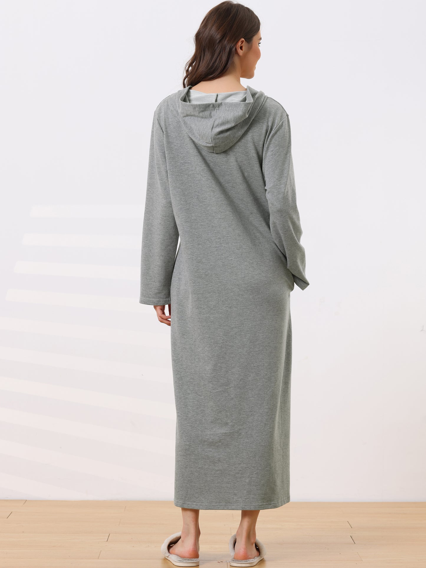 Women's Sweatshirt Robe Zip Up Hooded Bathrobe Dress Hoodie Long Sleeve Housecoat with Pockets