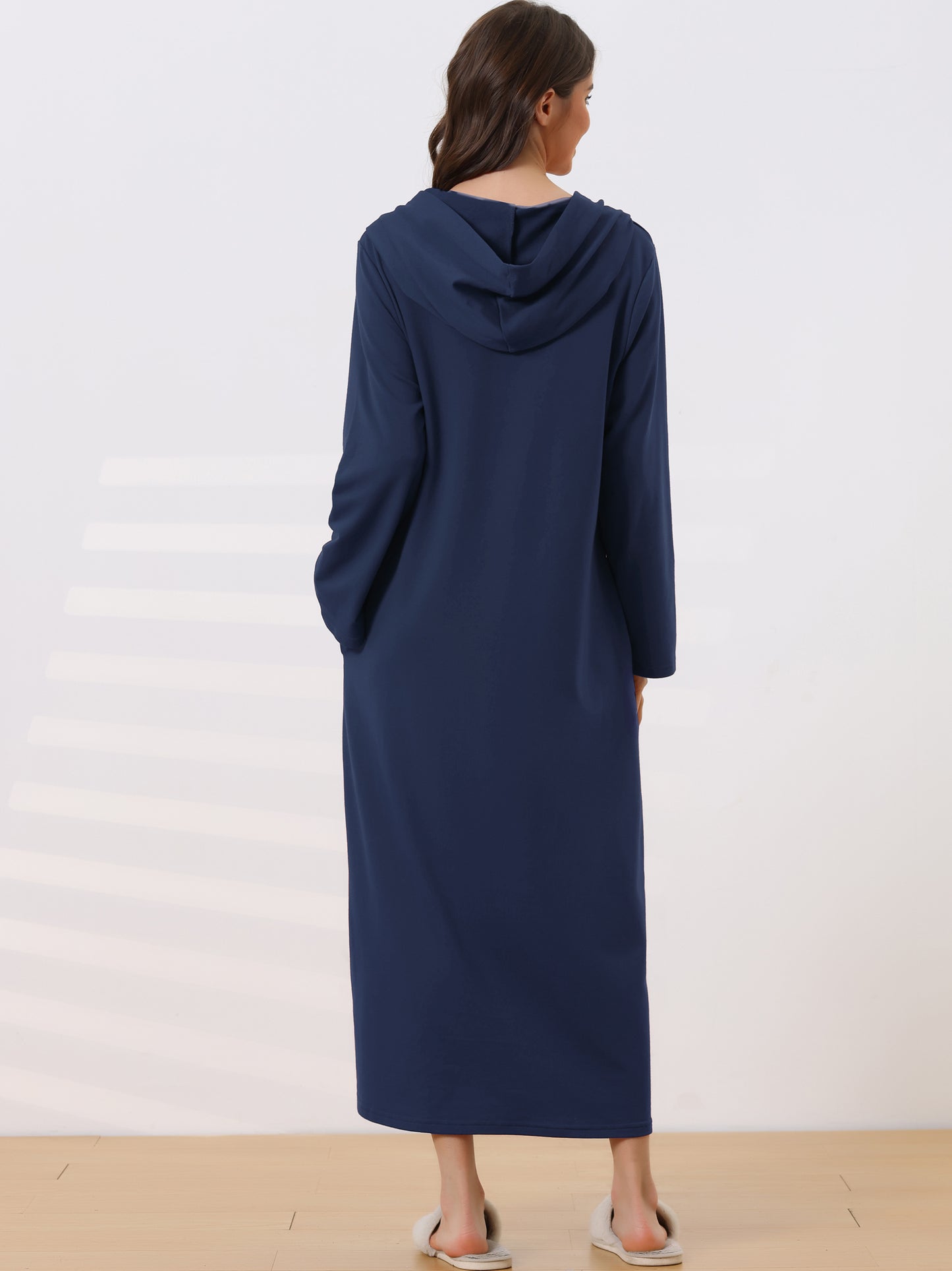 Robe sweat-shirt à capuche pour femme, fermeture éclair, manches longues, avec poches