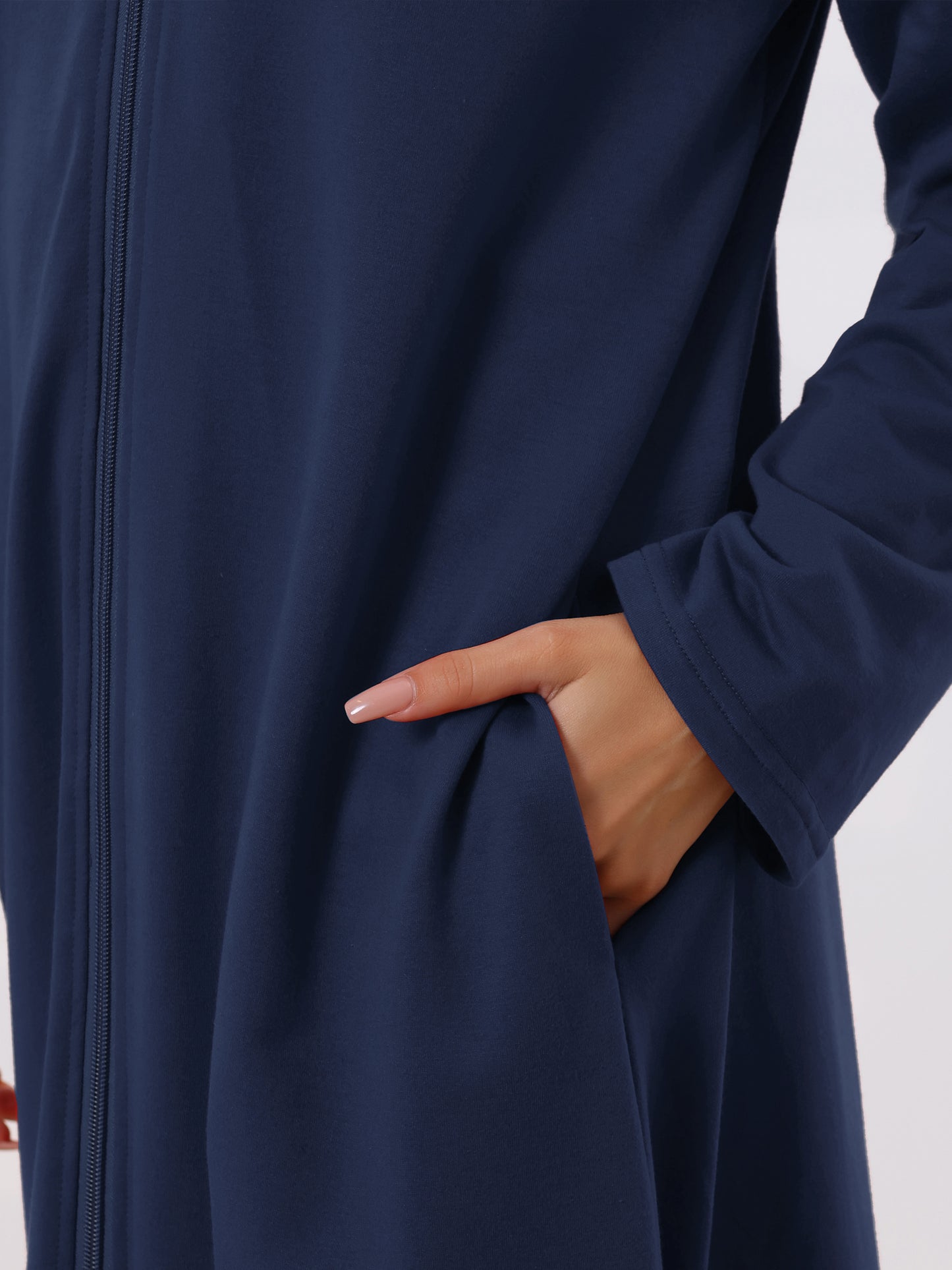 Robe sweat-shirt à capuche pour femme, fermeture éclair, manches longues, avec poches