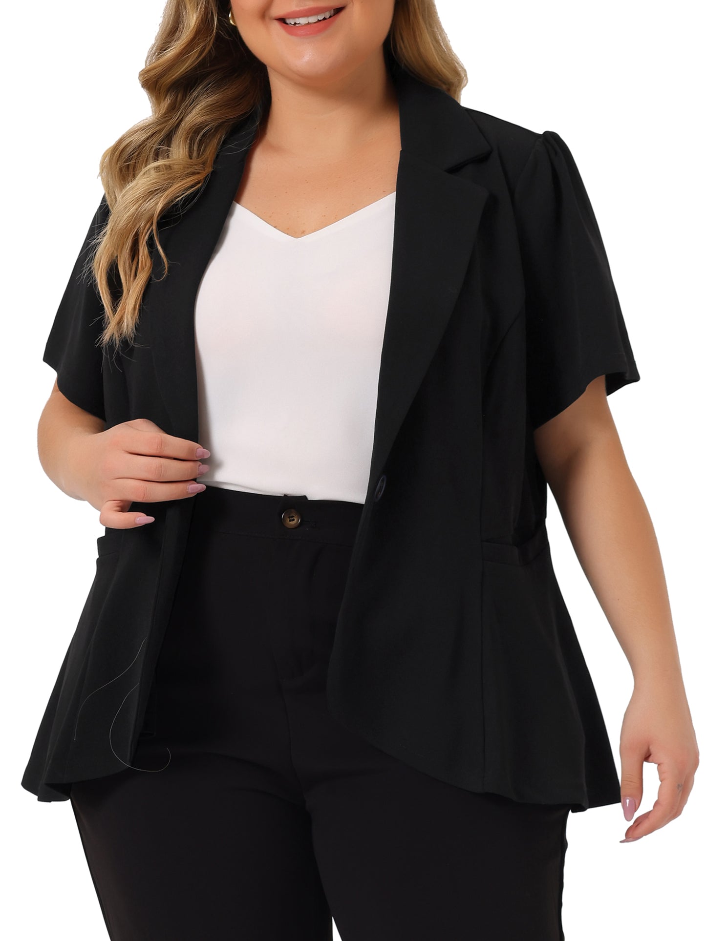 Women Plus Size Blazer Short Sleeve Office Work Button Jacket Business Suit
