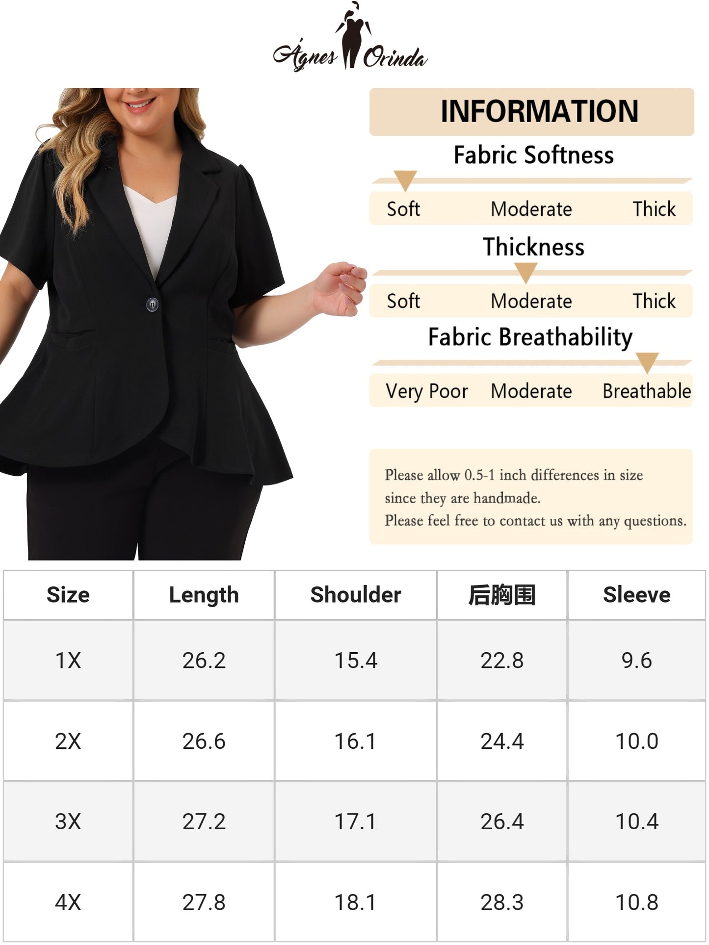 Women Plus Size Blazer Short Sleeve Office Work Button Jacket Business Suit