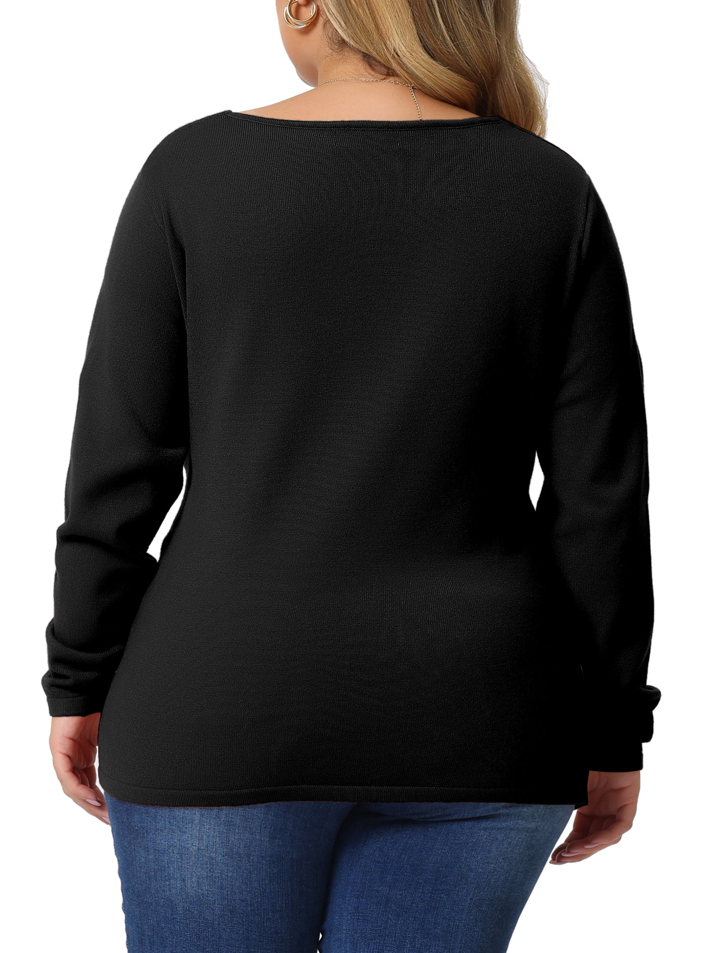 Women Plus Size Knit Top Wrap V Neck Criss Cross Long Sleeve Asymmetrical Sweater
