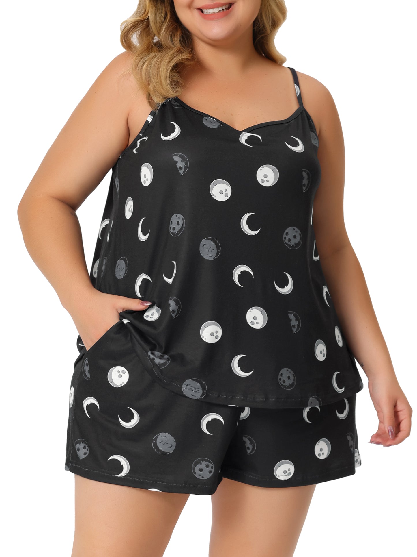 Women Plus Size Nightgown Summer Cherry Print Cami Top and Shorts Sleepwear Pajama Set