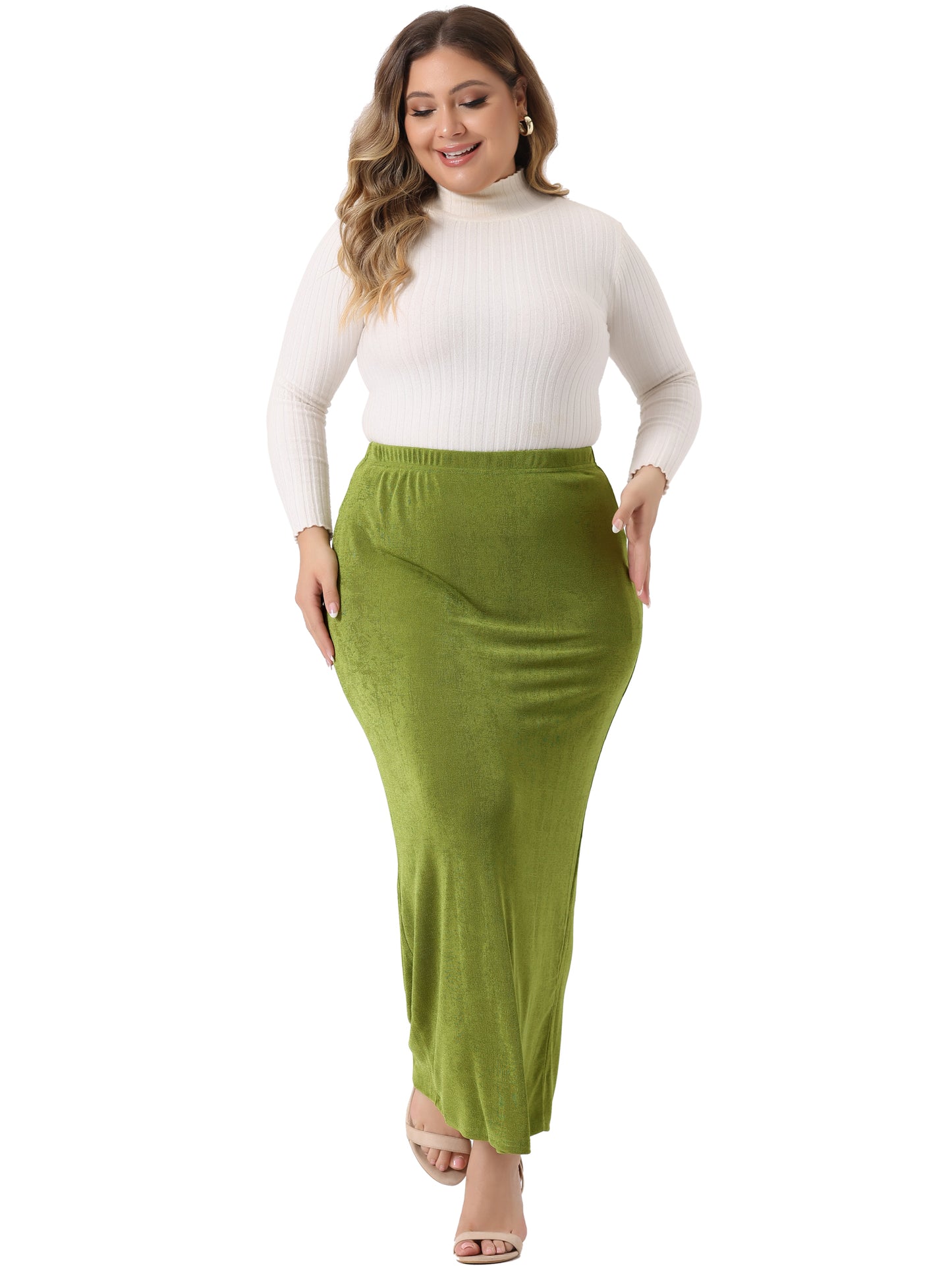 Women Plus Size Maxi Skirt High Waist Slim Elegant Stretch Bodycon Casual Maxi Long Skirt