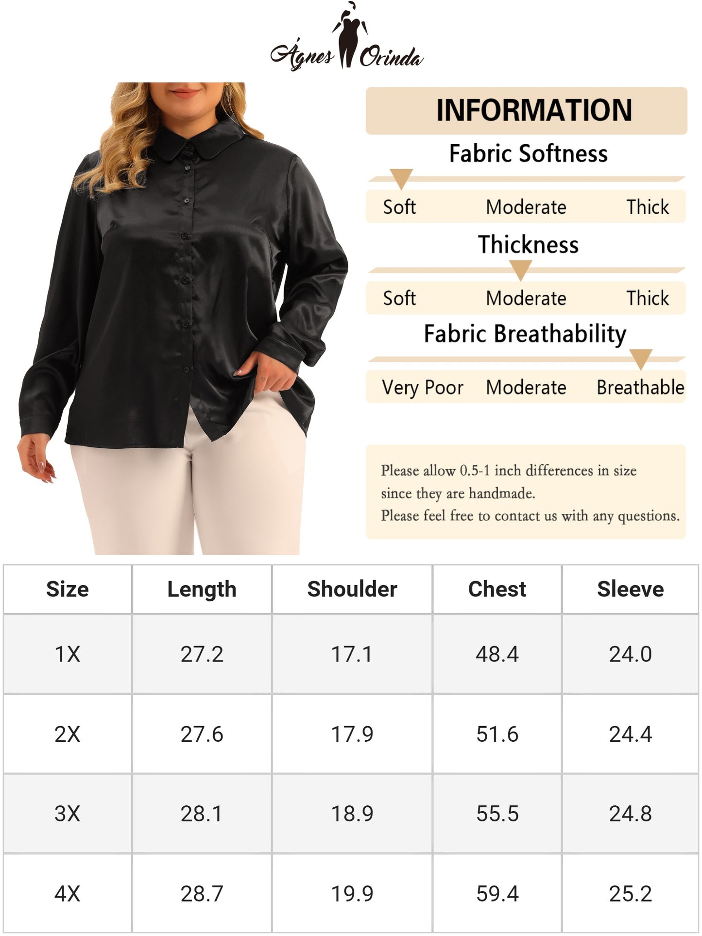 Women Plus Size Shirt Work Tops Collar Button Down Shirt Satin Top