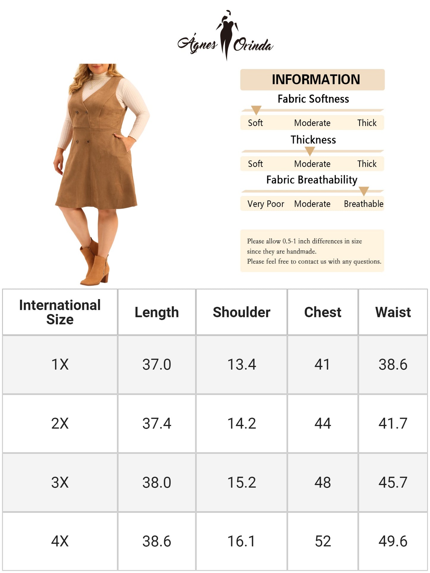 Women Plus Size Overall Dress Button Casual Faux Suede Dress