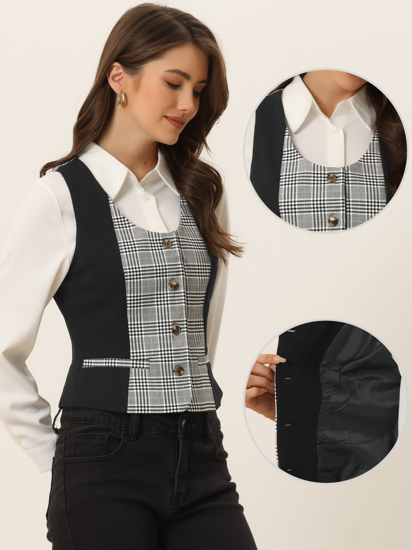 Women's Plaid Button Down Retro Waistcoat Vest