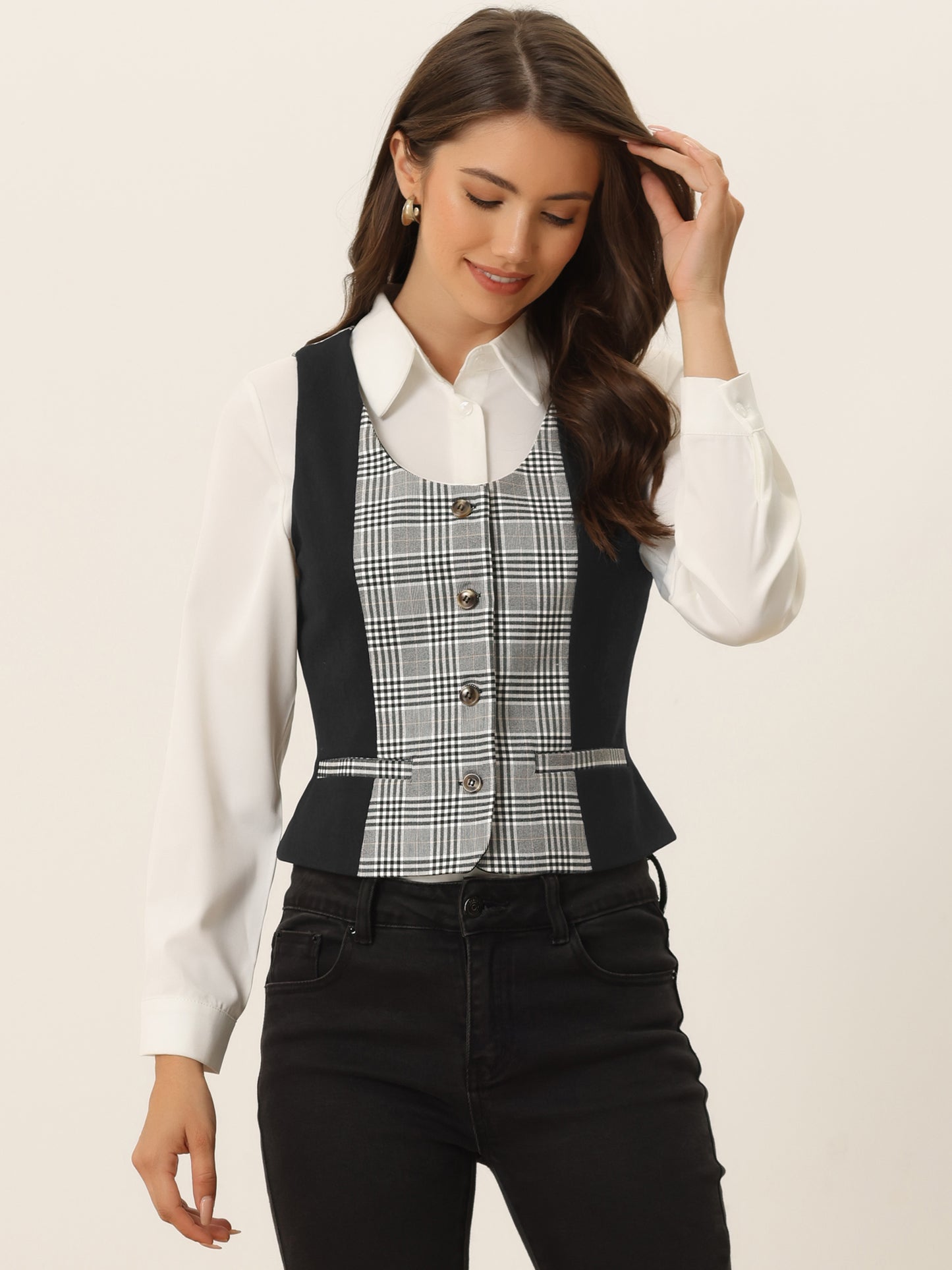 Women's Plaid Button Down Retro Waistcoat Vest