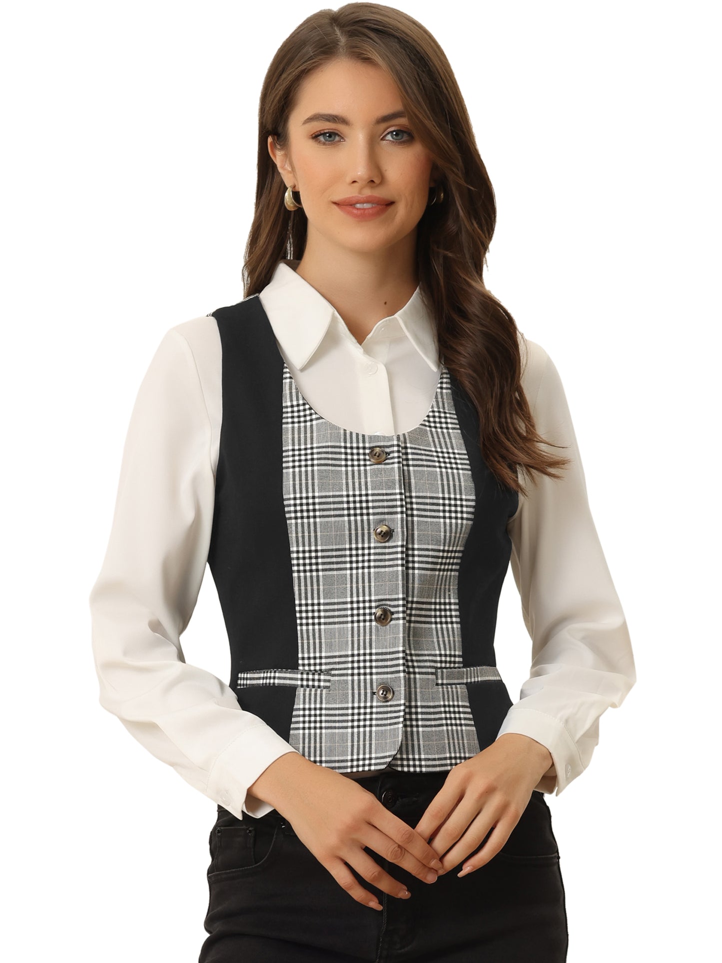 Women's Plaid Button Down Retro Waistcoat Vest