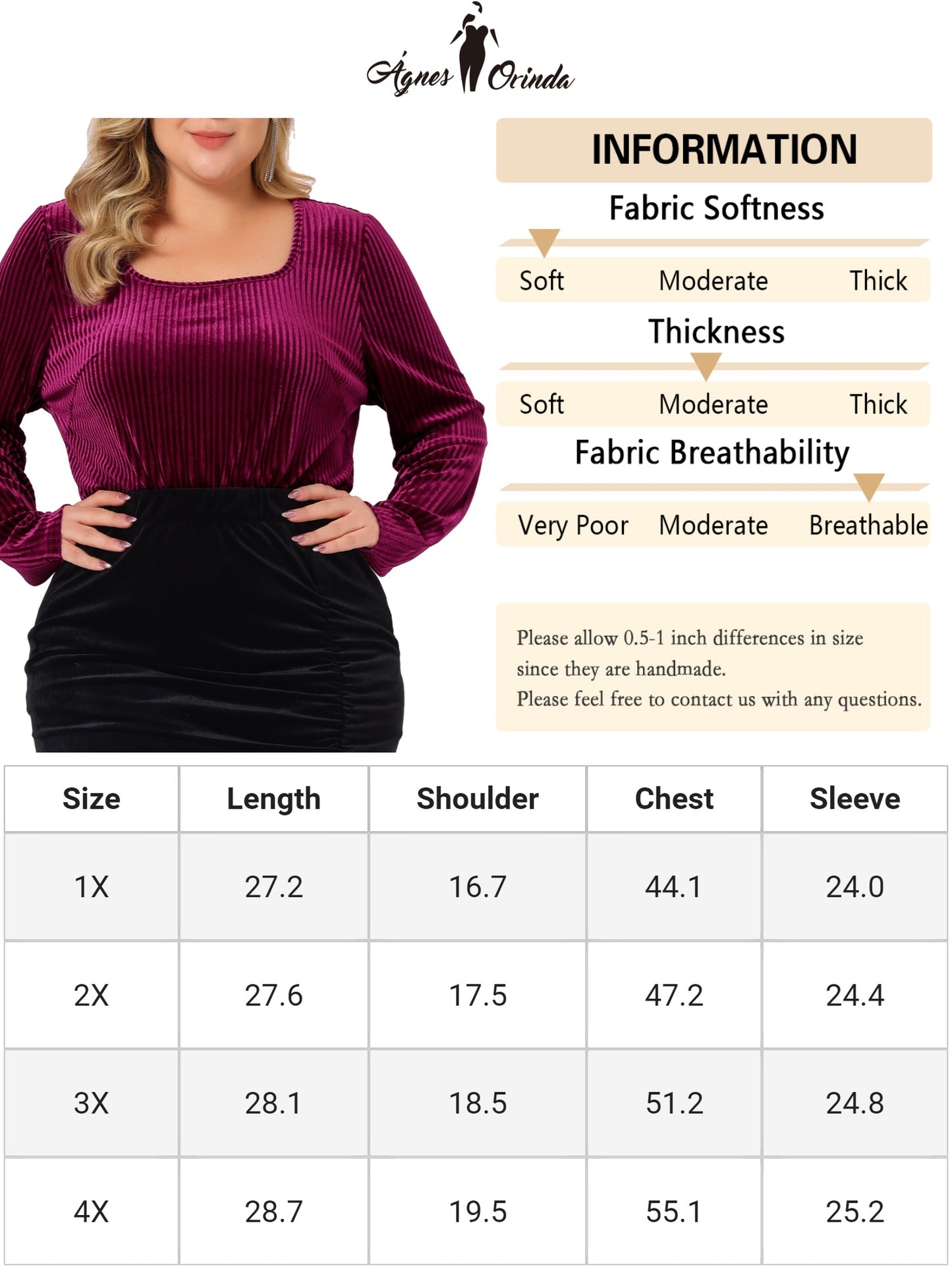 Blusa tipo túnica de manga larga con cuello cuadrado y parte superior de terciopelo para mujer de talla grande