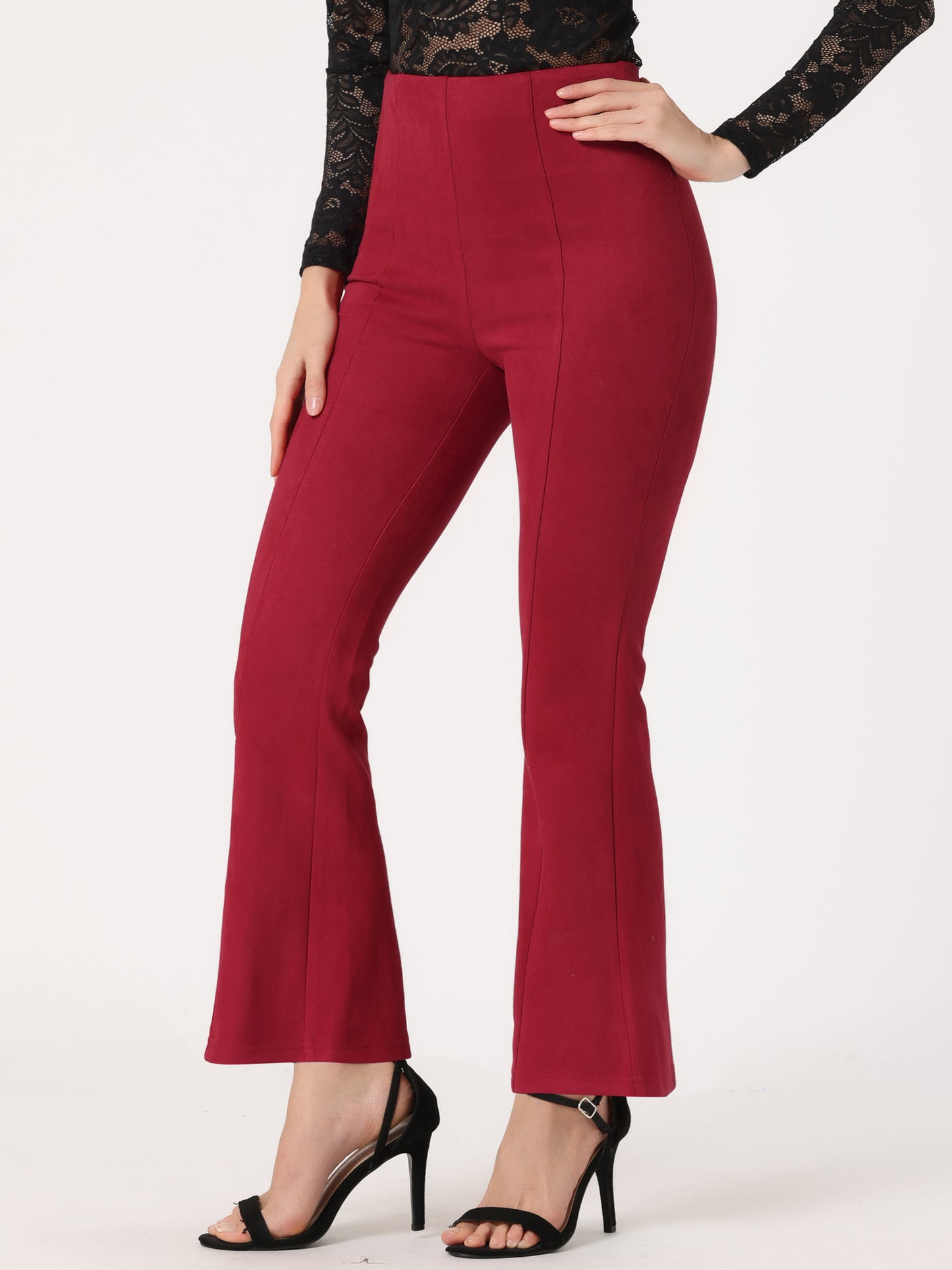 Women's Faux Suede Pants Business Casual Wide Legs Bell Bottom Flared Trousers
