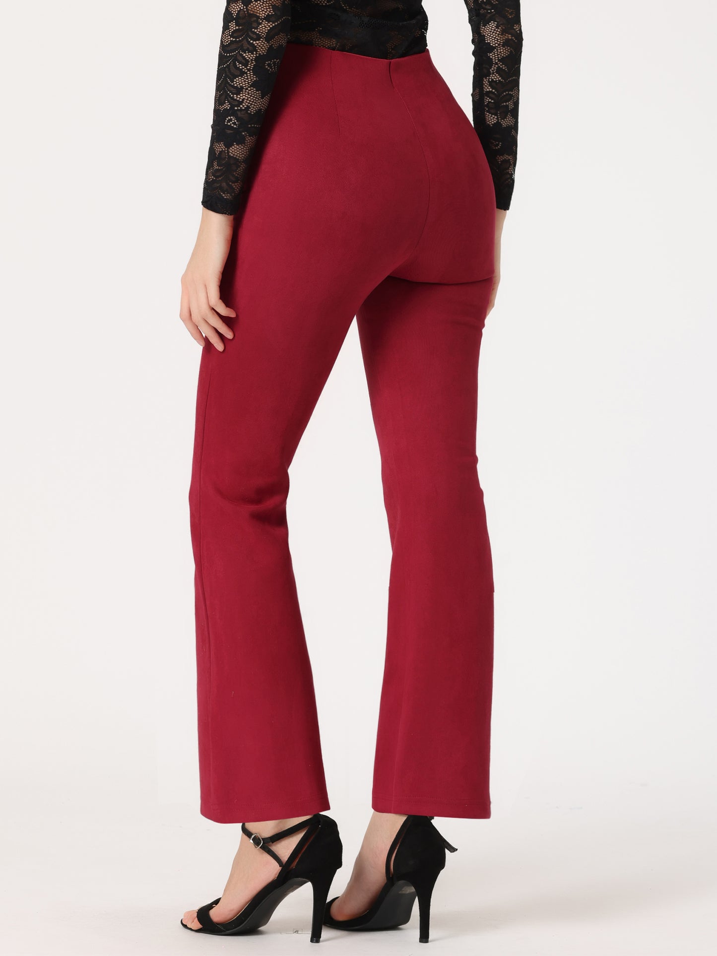 Women's Faux Suede Pants Business Casual Wide Legs Bell Bottom Flared Trousers