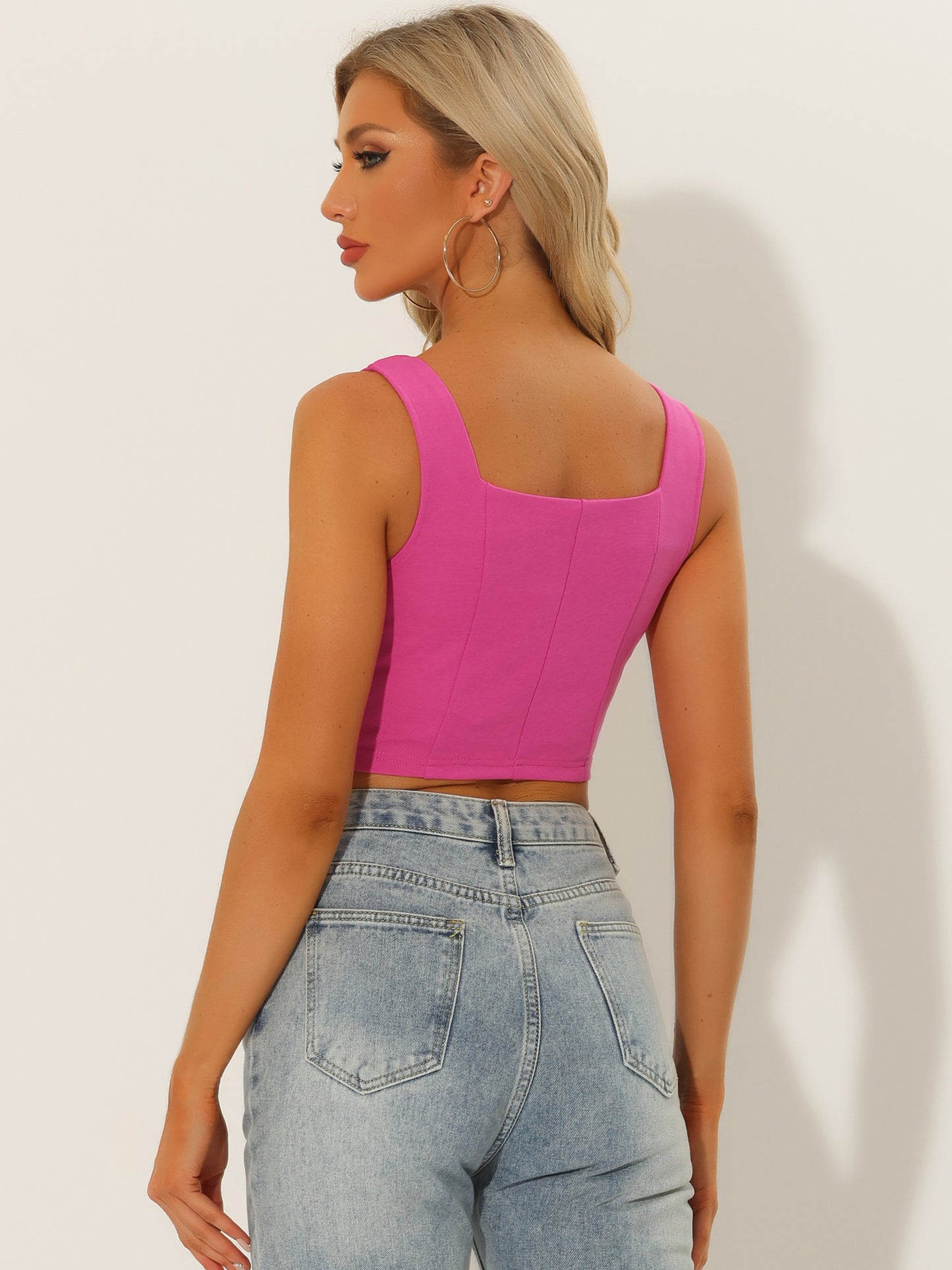 Women's Square Neck Asymmetrical Hem Zip Front Crop Cami Tank Top