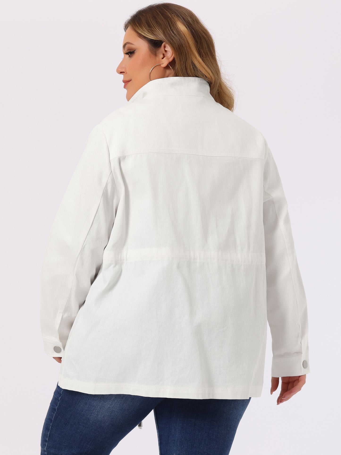 Women's Plus Size Jackets Lightweight Anorak Drawstring Utility Jacket with Pockets