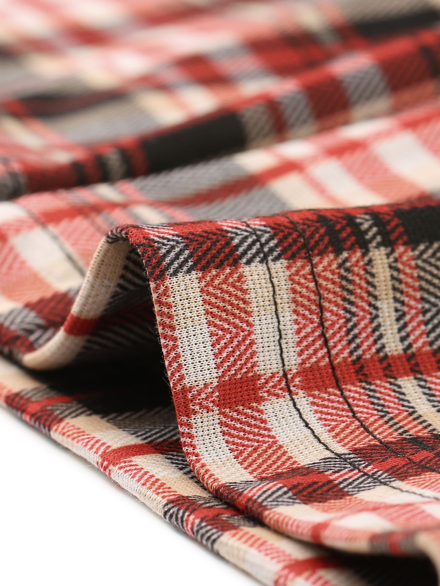 Women's Plaid Cropped Trousers Button Casual Tartan Check Work Pants