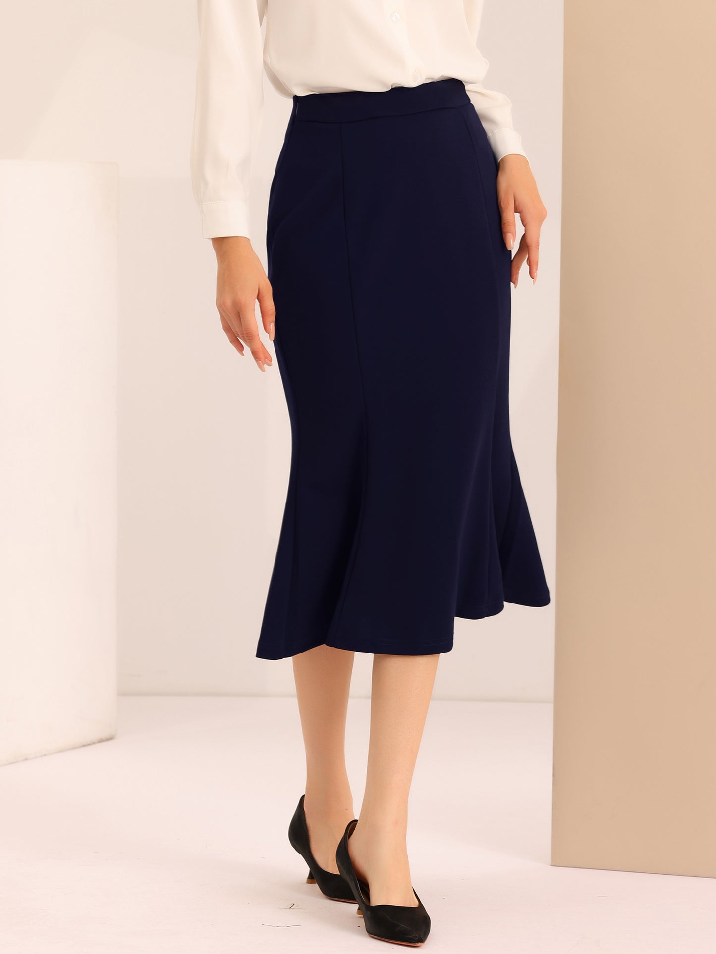 Women's Bodycon Skirt High Waist Ruffle Hem Fishtail Mermaid Midi Skirt