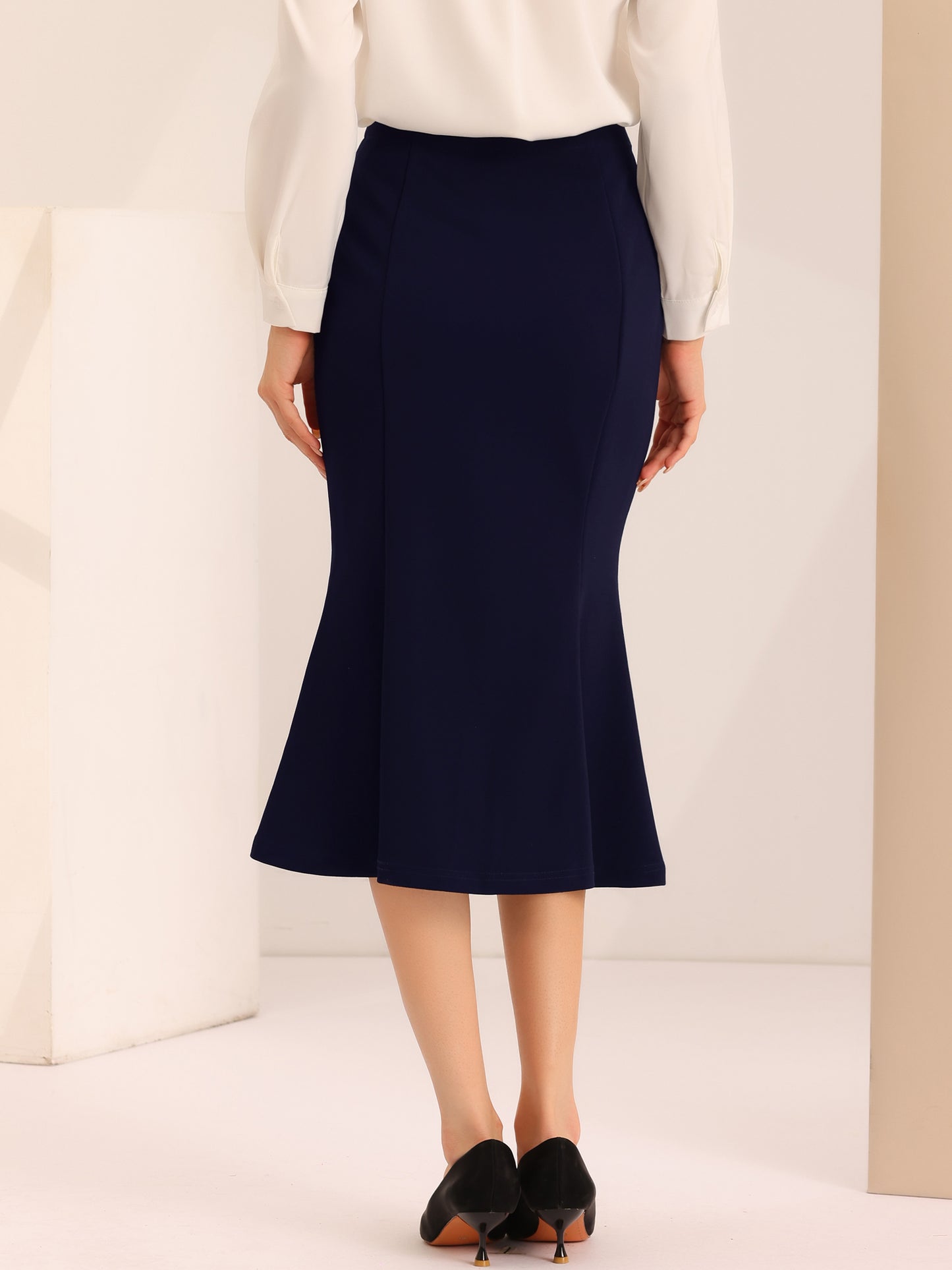 Women's Bodycon Skirt High Waist Ruffle Hem Fishtail Mermaid Midi Skirt