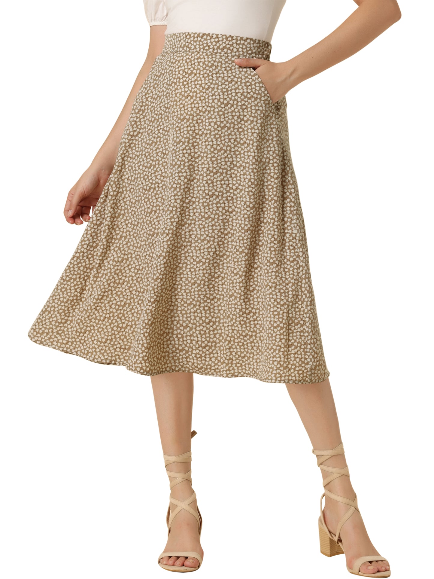 Falda midi de gasa con estampado floral para mujer, corte A, verano