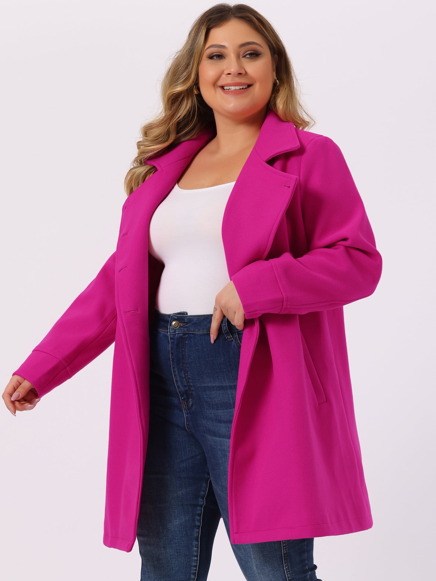 Women's Plus Size Coat A-Line Peter Pan Collar Double Breasted Fall Winter Peacoat