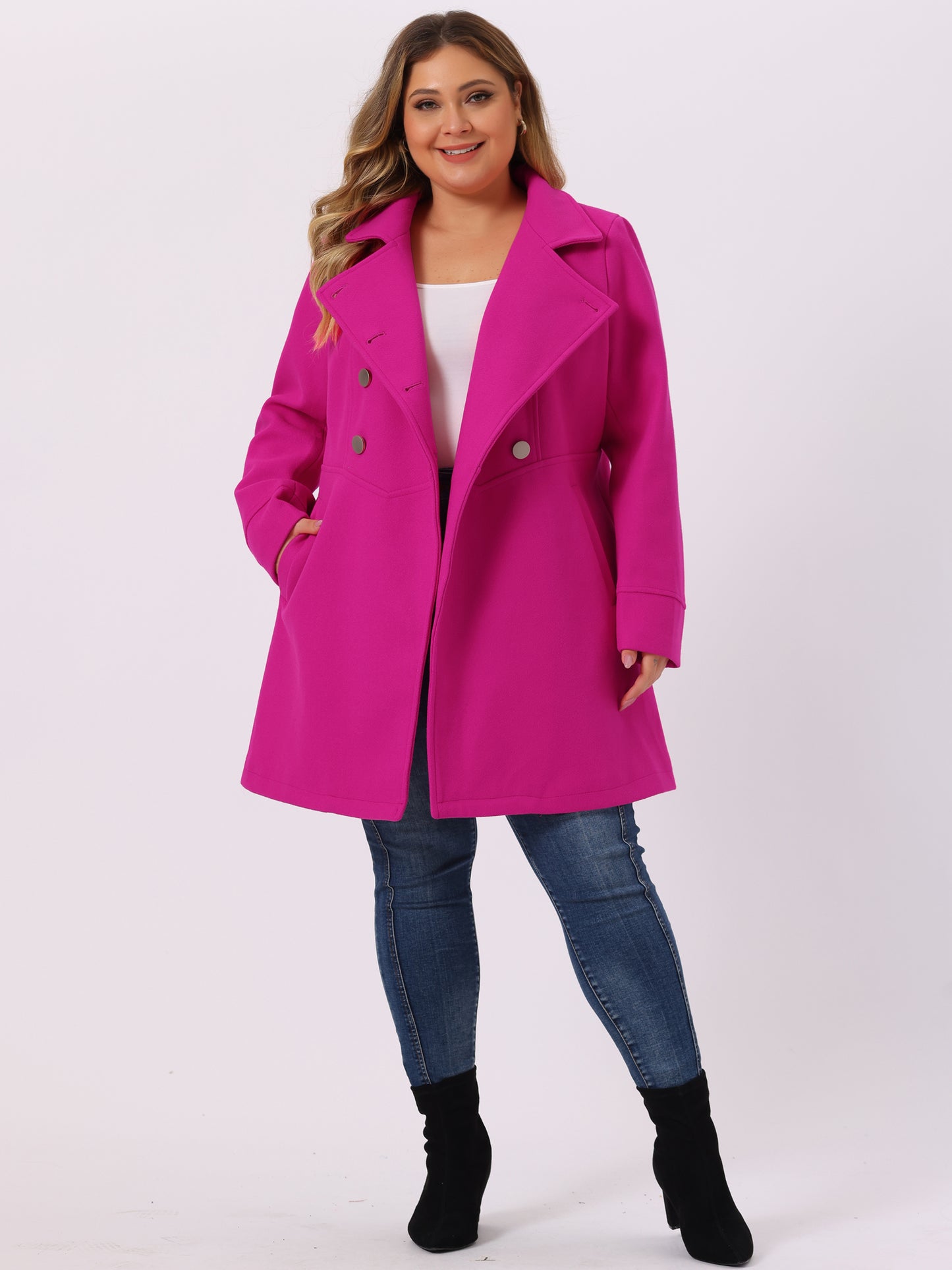 Women's Plus Size Coat A-Line Peter Pan Collar Double Breasted Fall Winter Peacoat
